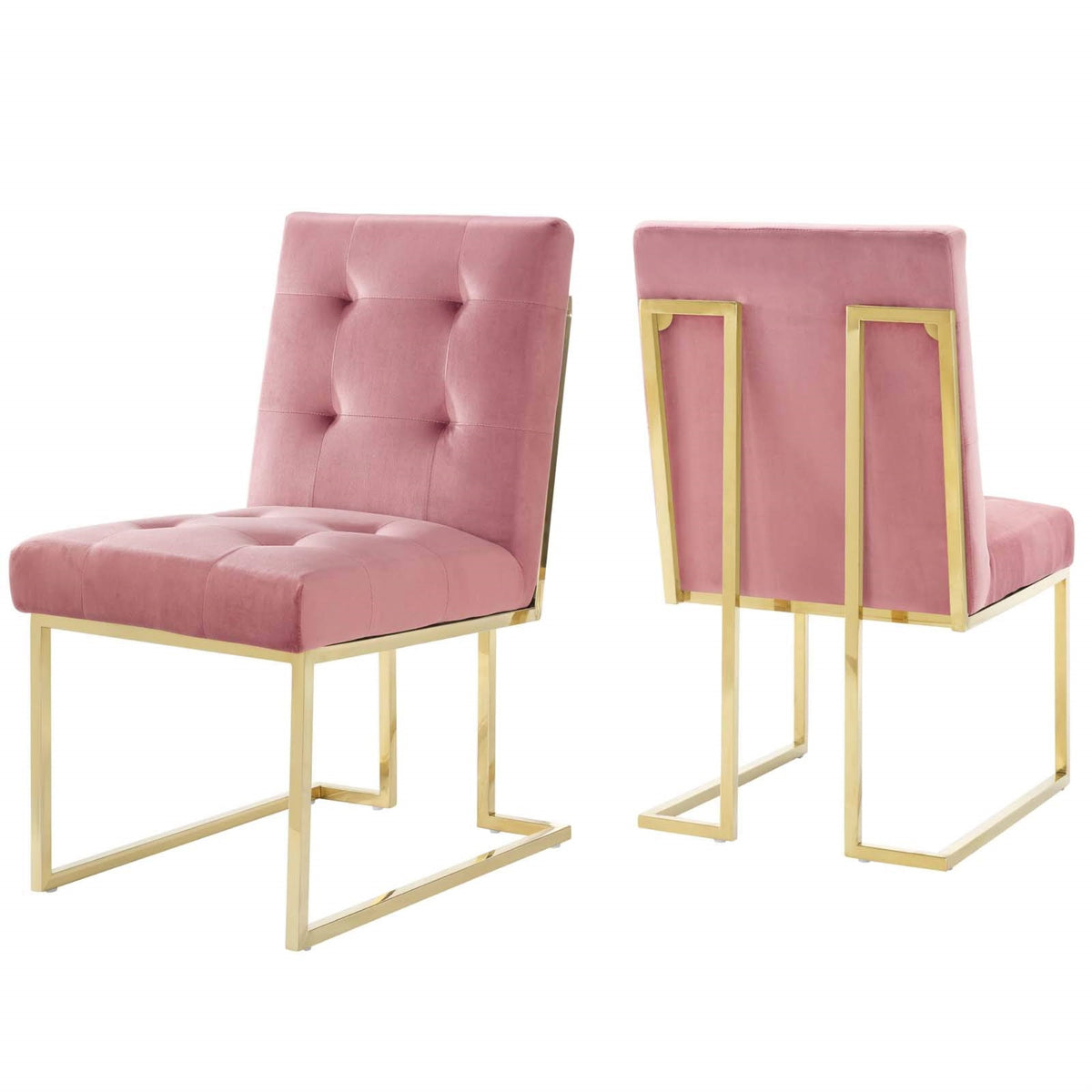 Casafoyer Privy Stainless Steel Performance Velvet Dining Chair Set Of 2, Gold Dusty Rose