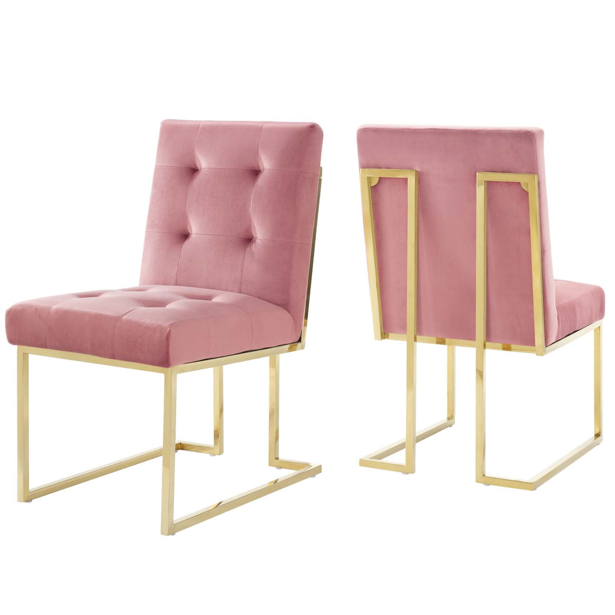 Privy Gold Stainless Steel Performance Velvet Dining Chair Set Of 2 Gold Dusty Rose