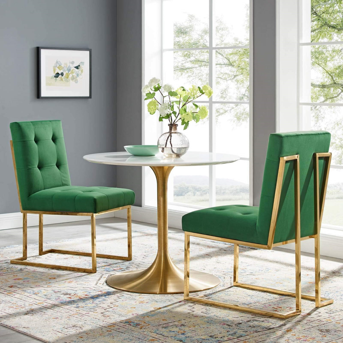 Casafoyer Privy Stainless Steel Performance Velvet Dining Chair Set Of 2, Gold Emerald