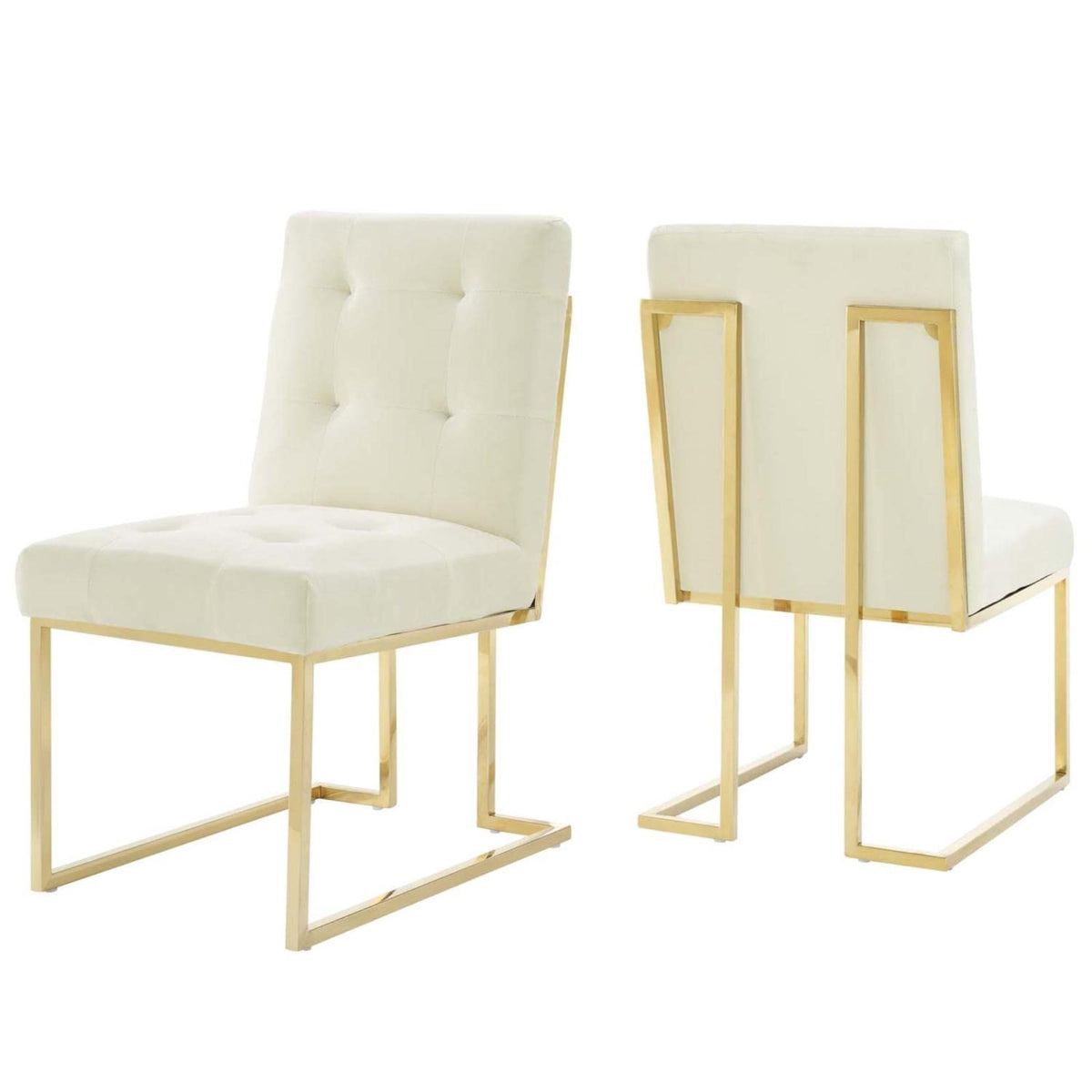 Casafoyer Privy Stainless Steel Performance Velvet Dining Chair Set Of 2, Gold Ivory