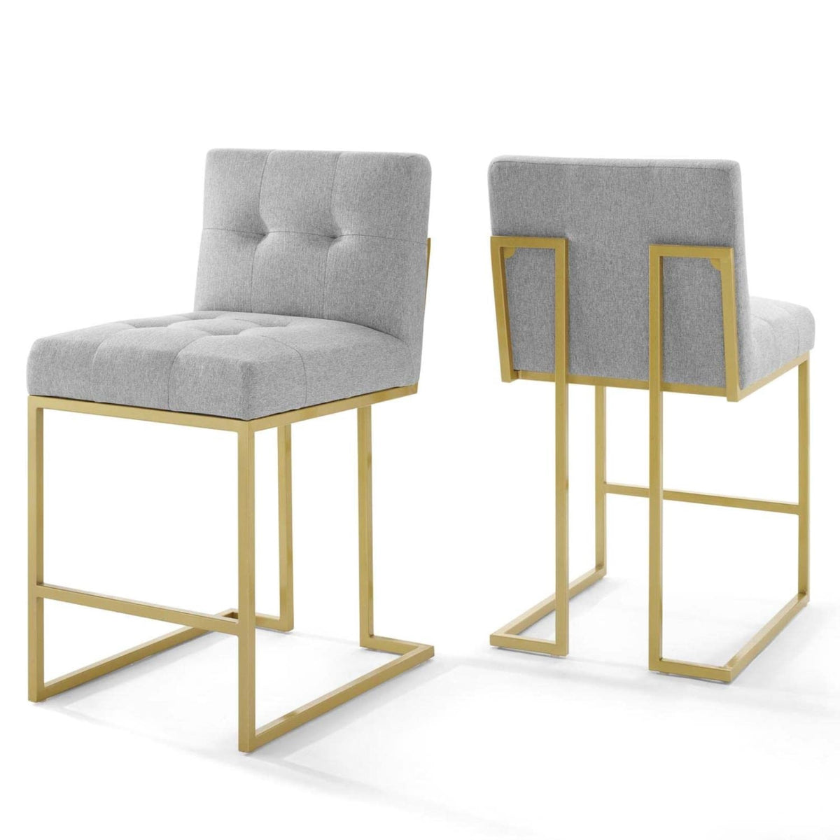 Casafoyer Privy Stainless Steel Upholstered Fabric Counter Stool Set Of 2, Gold Light Gray
