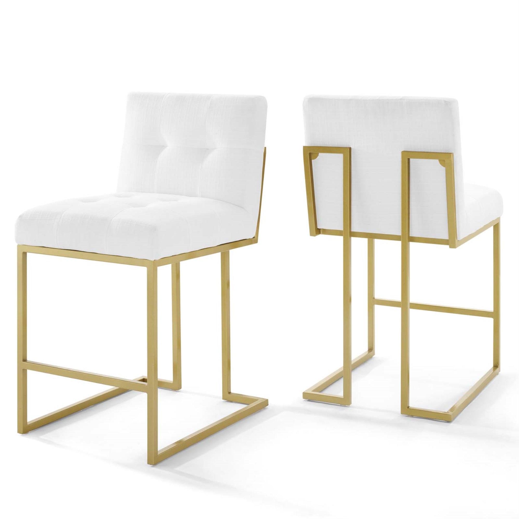 Privy Counter Stool Set Of 2 - Glamorous Gold Stainless Steel Base, Soft Fabric Upholstery, No Assembly Required - Enhance Your Dining Room Aesthetics