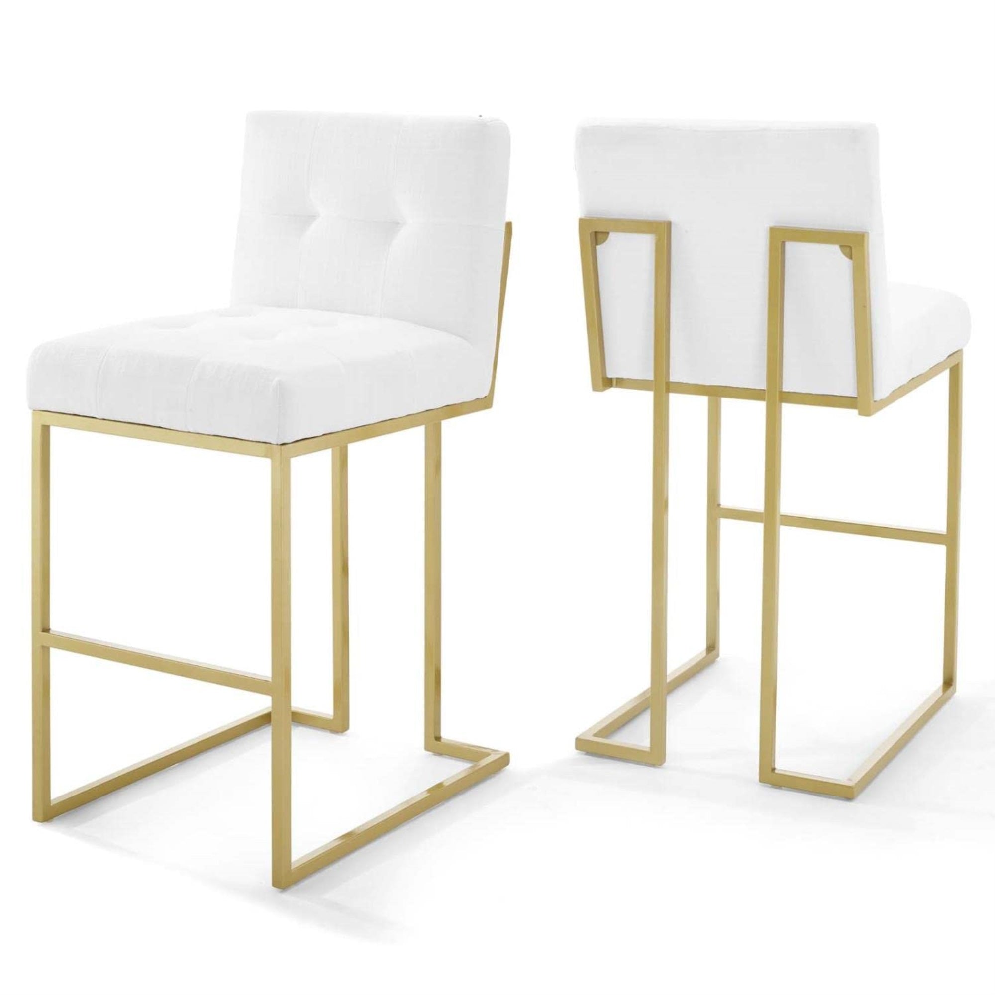 Casafoyer Privy Stainless Steel Performance Velvet Bar Stool Set Of 2, Gold White