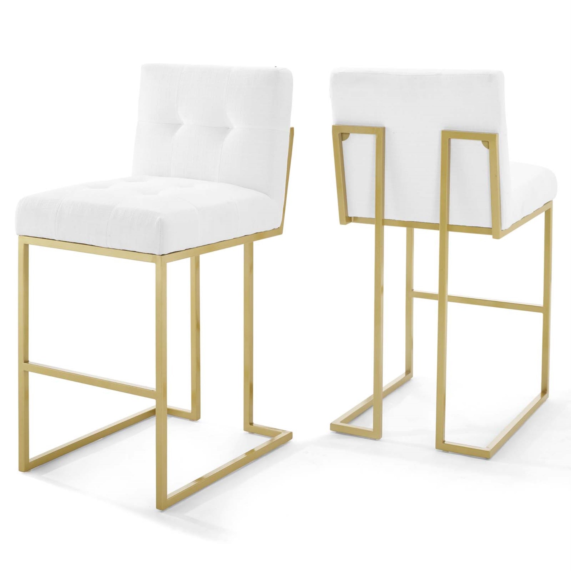 Privy Gold Stainless Steel Bar Stool Set Of 2 - Modern Elegance, Fabric Upholstery, Geometric Base, Footrest, No Assembly Required