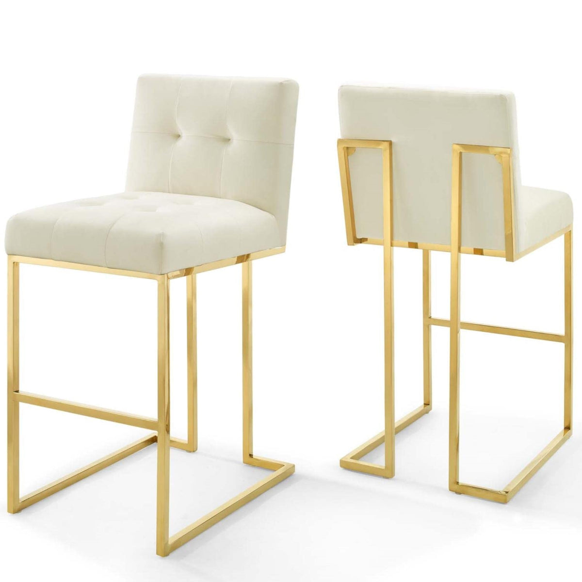 Casafoyer Privy Gold Stainless Steel Performance Velvet Bar Stool Set Of 2 In Gold Ivory