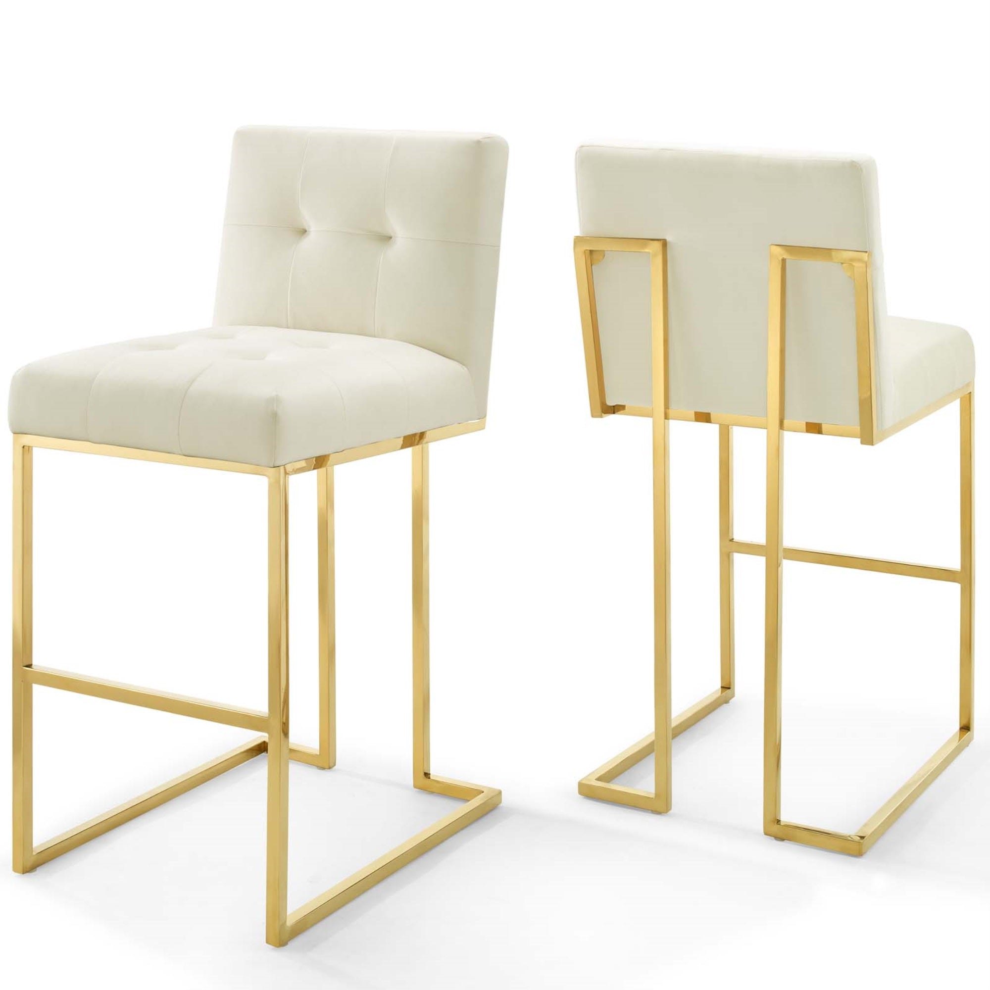 Privy Gold Stainless Steel Performance Velvet Bar Stool Set Of 2 Gold Ivory