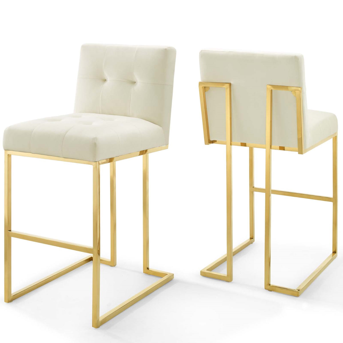 Privy Gold Stainless Steel Performance Velvet Bar Stool Set Of 2 Gold Ivory