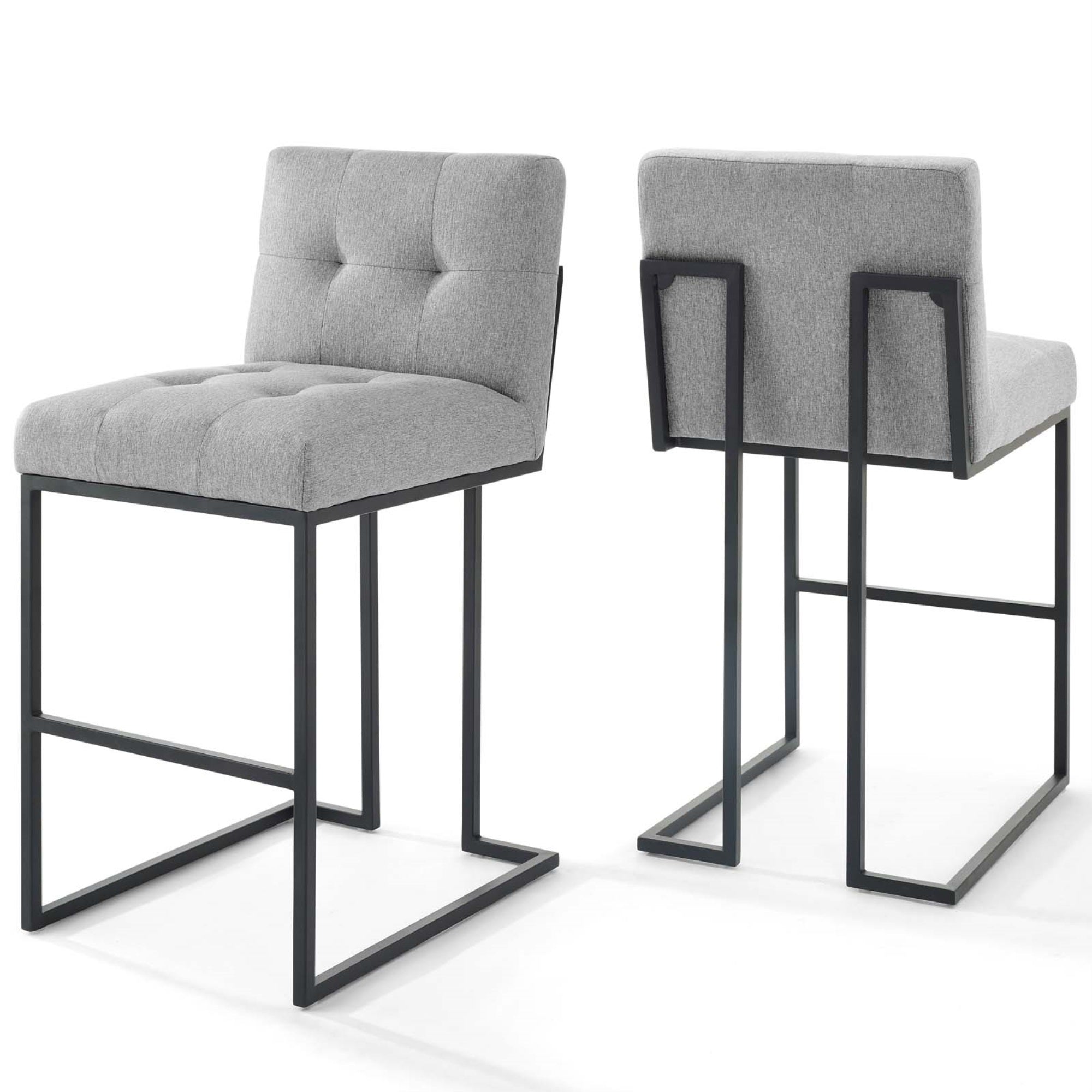 Privy Black Stainless Steel Upholstered Fabric Bar Stool Set Of 2 Black Light Gray