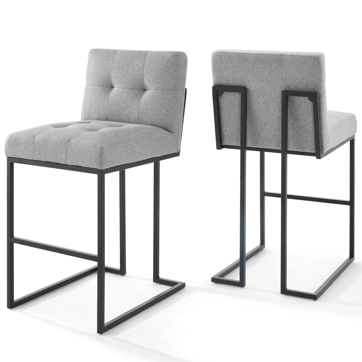 Privy Black Stainless Steel Upholstered Fabric Bar Stool Set Of 2 Black Light Gray