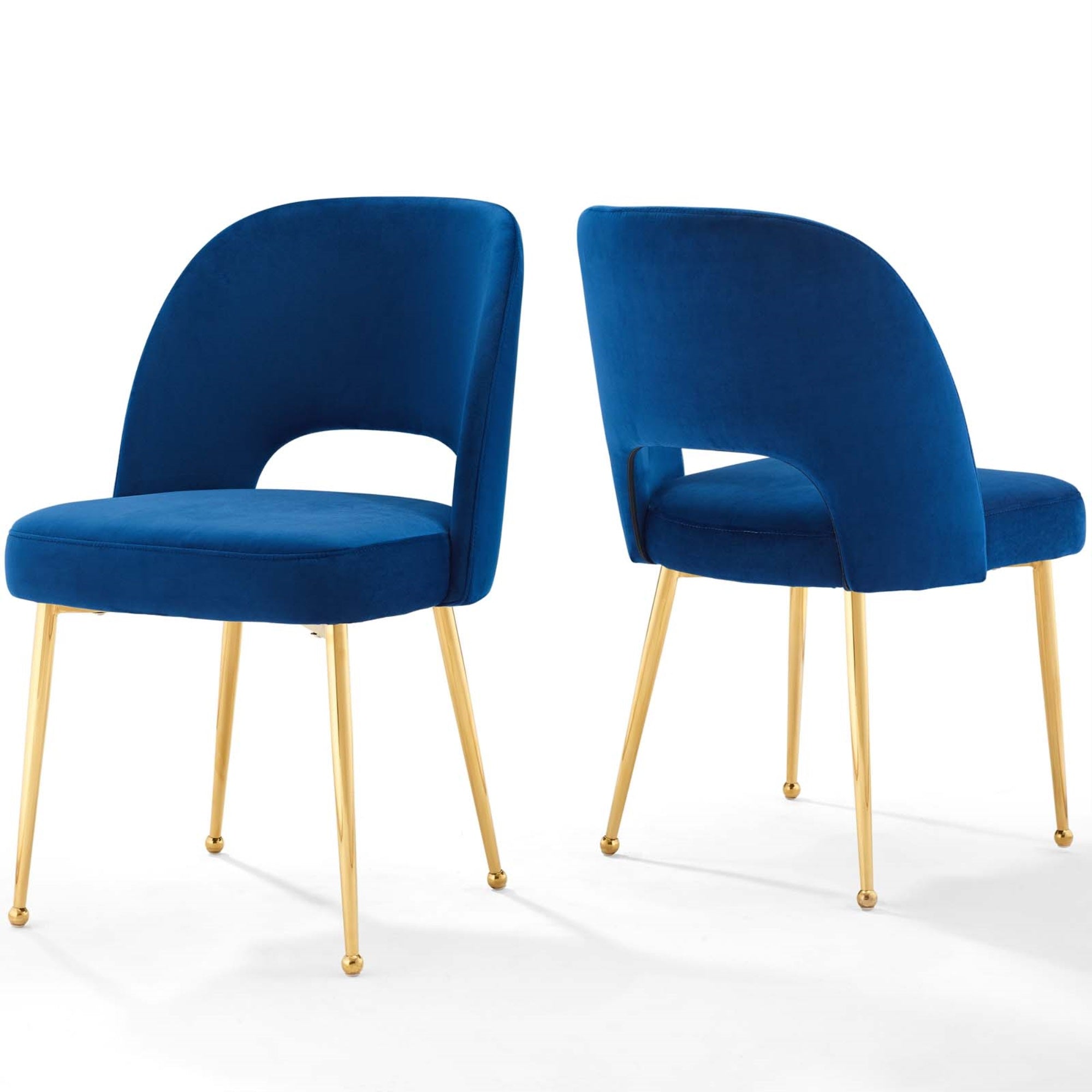 Rouse Dining Room Side Chair Set - Stylish & Comfortable Velvet Upholstery, Durable Bentwood Construction, Gold Stainless Steel Legs. Set Of 2.