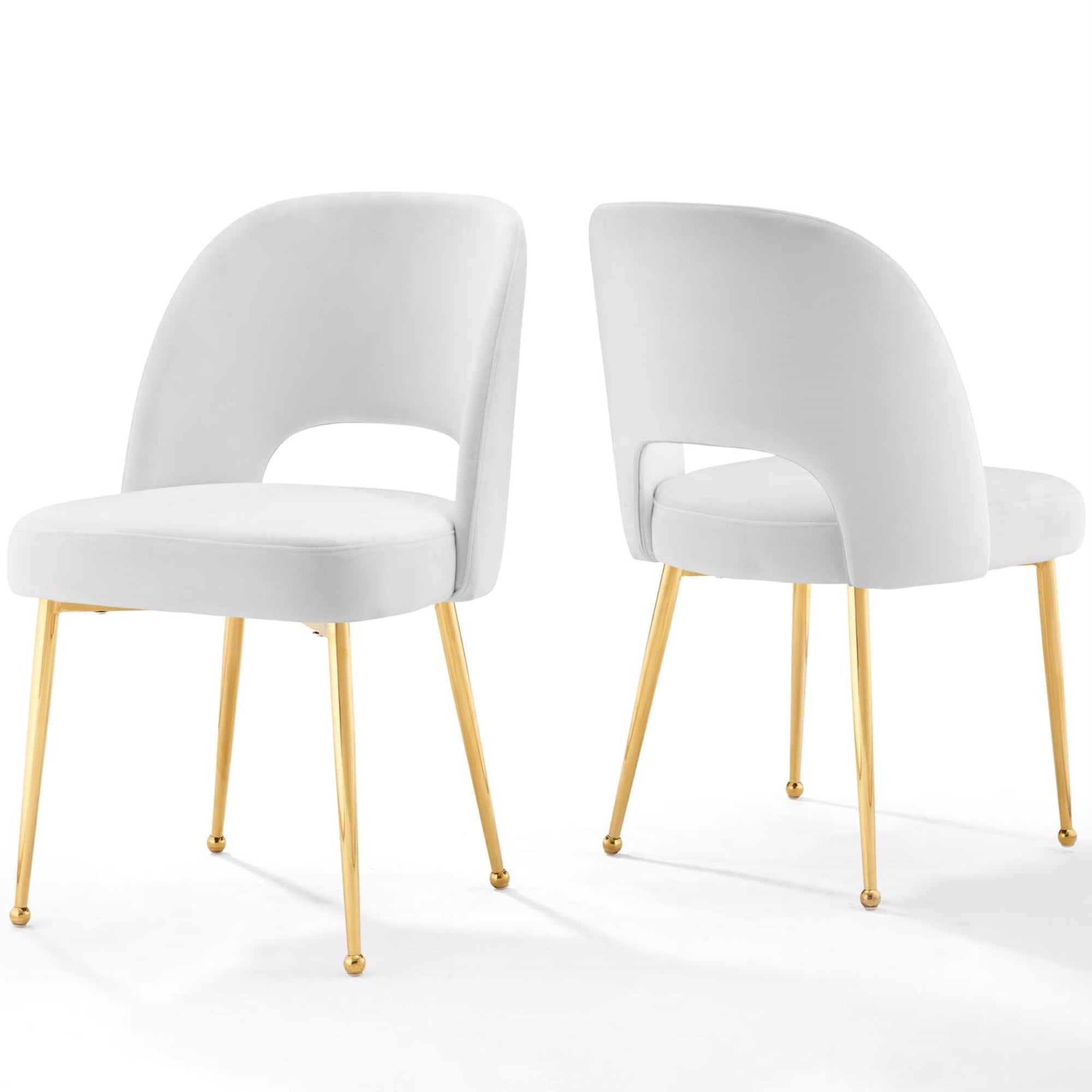 Rouse Dining Room Side Chair Set Of 2 - Elegant Design, Comfortable Foam Padding, Stain-Resistant Velvet Upholstery, Gold Stainless Steel Legs.