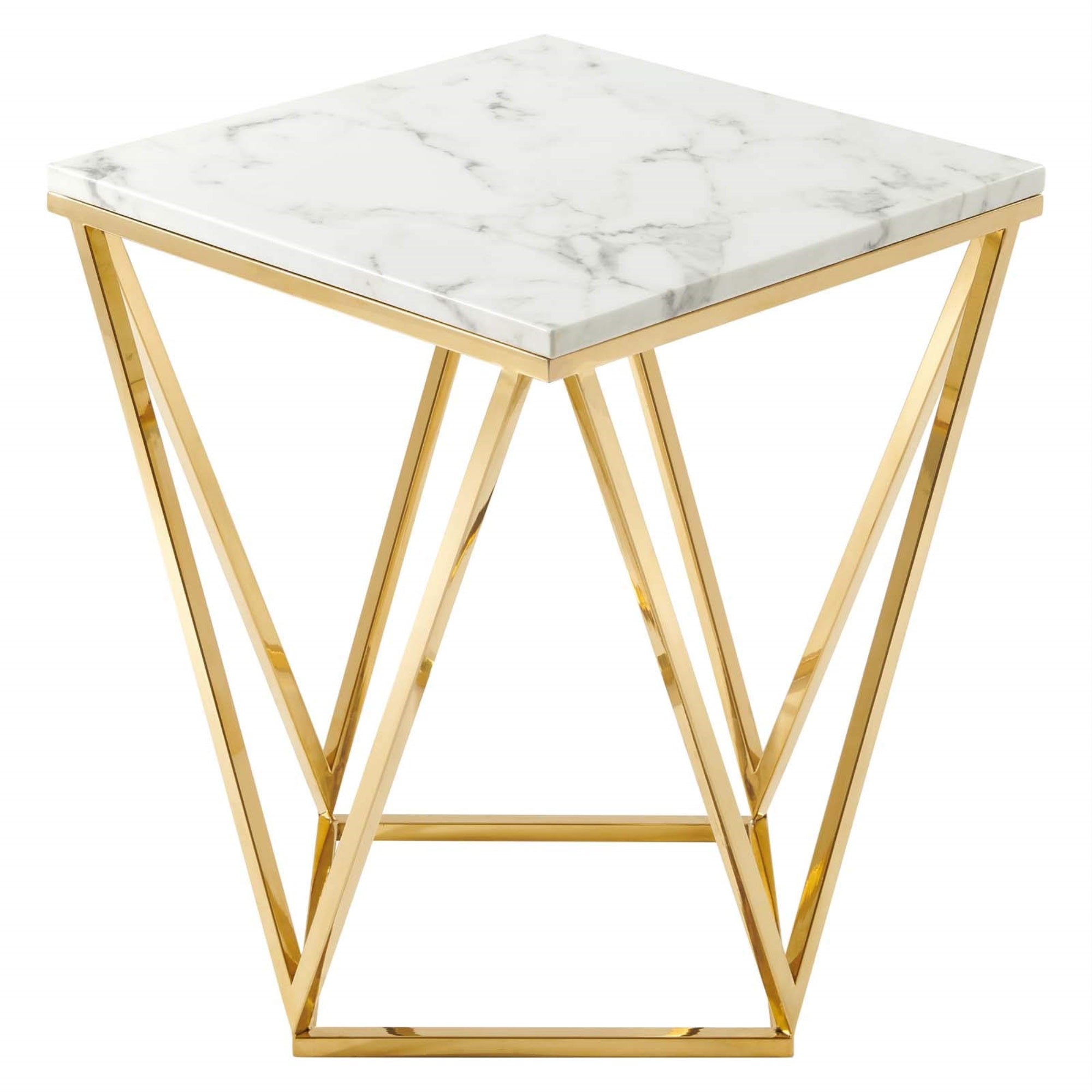 Casafoyer Eei-4206-Gld-Whi Vertex Gold Metal Stainless Steel End Table, Gold White