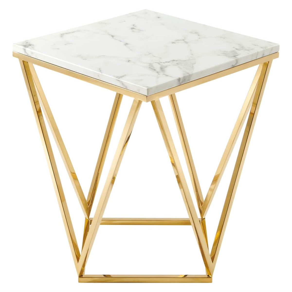 Casafoyer Eei-4206-Gld-Whi Vertex Gold Metal Stainless Steel End Table, Gold White