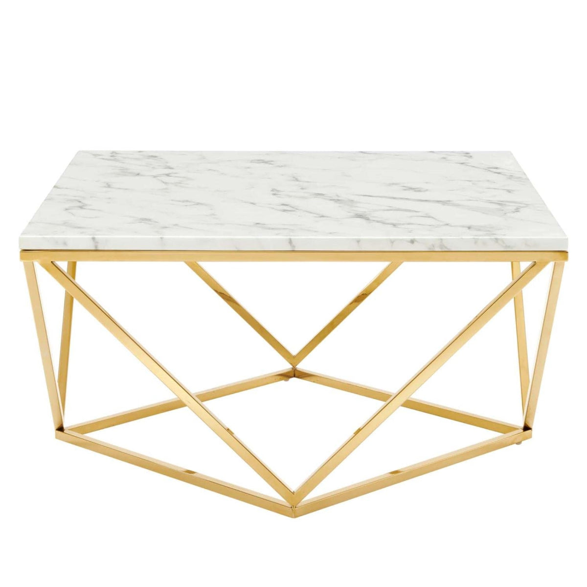 Casafoyer Eei-4207-Gld-Whi Vertex Gold Metal Stainless Steel Coffee Table, Gold White