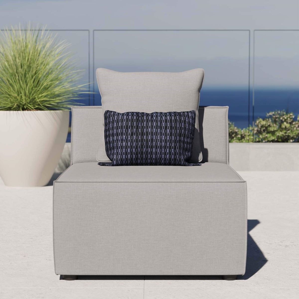 Casafoyer Saybrook Outdoor Patio Upholstered Sectional Sofa Armless Chair In Gray