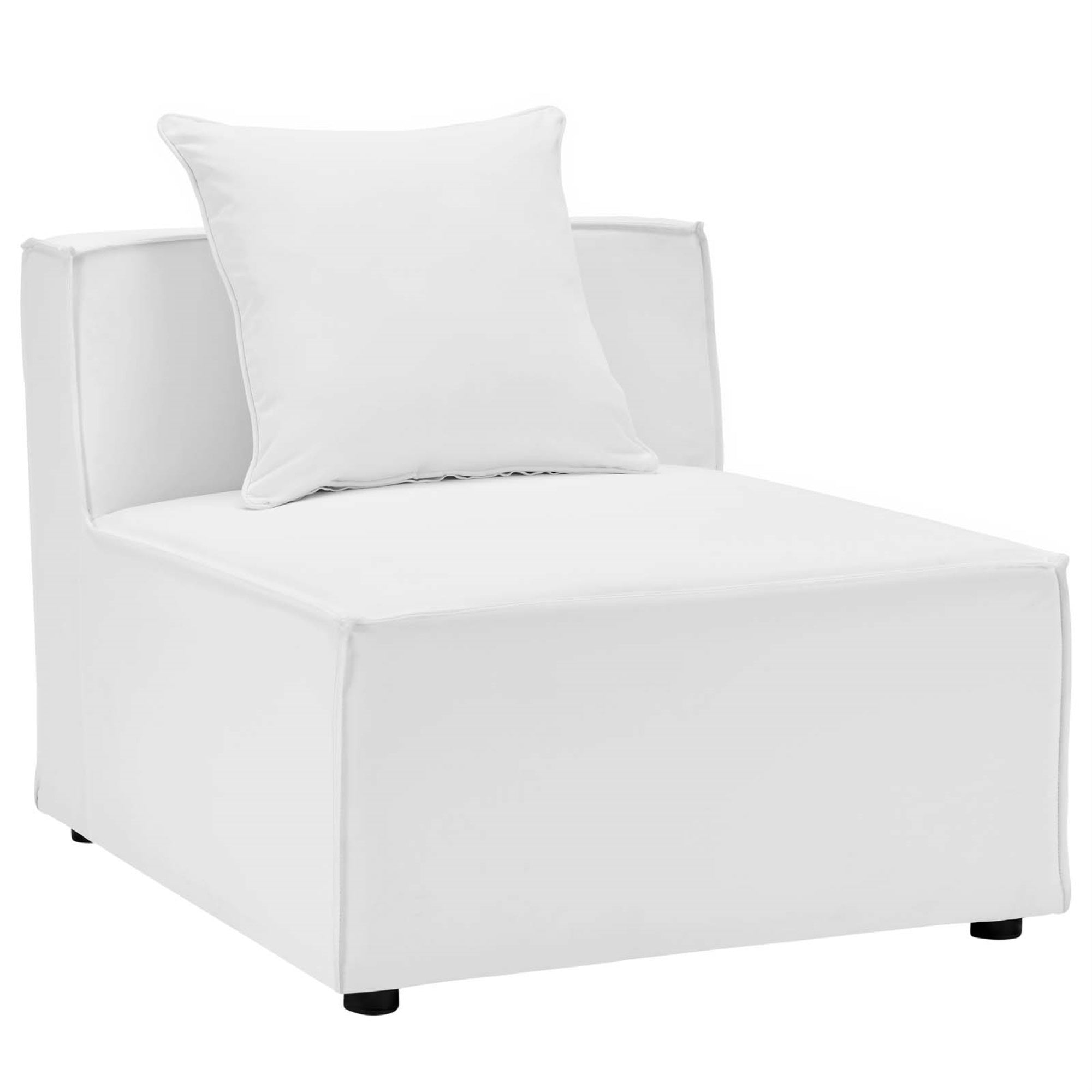 Outdoor Patio Saybrook Upholstered Sectional Sofa Armless Chair - Weather-Resistant, Uv-Protected Fabric, French Piping Accents - White