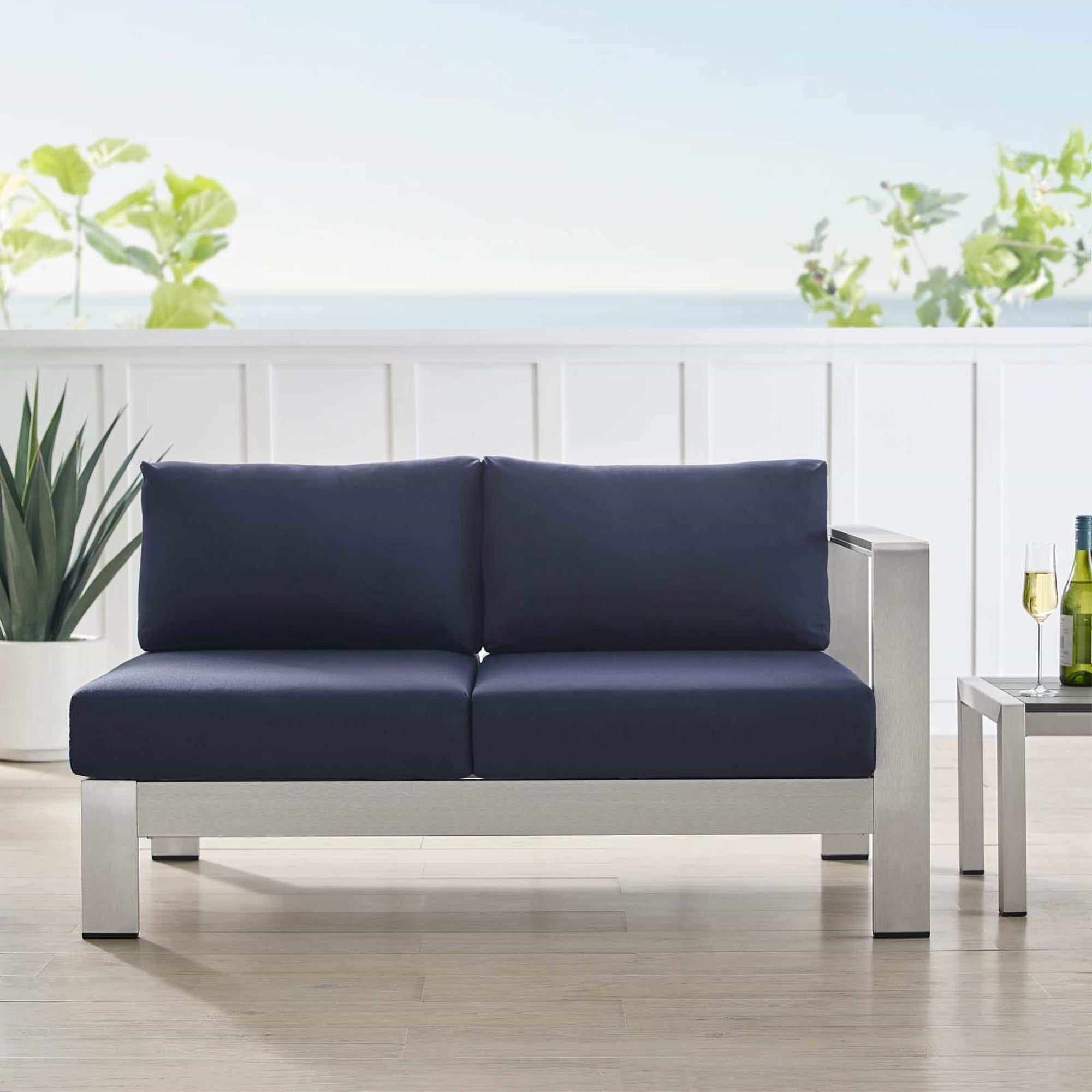 Casafoyer Eei-4222-Slv-Nav Shore Sunbrella Patio Right-Arm In Silver Navy, 27.5 X 53 X 25