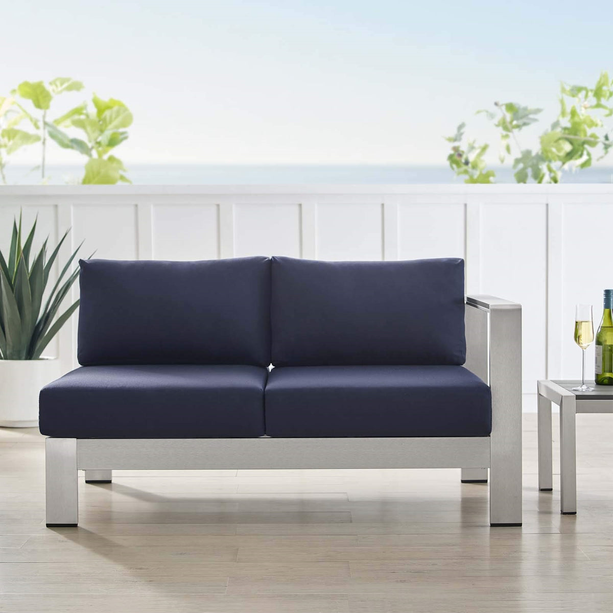 Casafoyer Eei-4222-Slv-Nav Shore Sunbrella Patio Right-Arm In Silver Navy, 27.5 X 53 X 25
