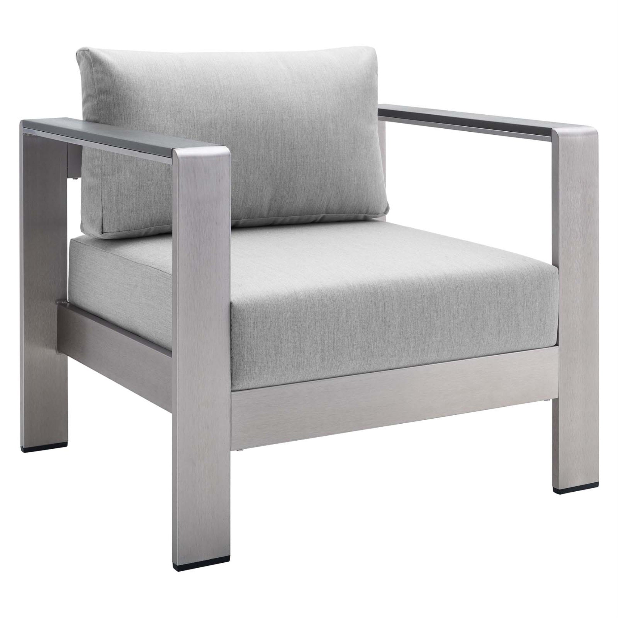 Shore Sunbrella Fabric Aluminum Outdoor Patio Armchair Silver Gray