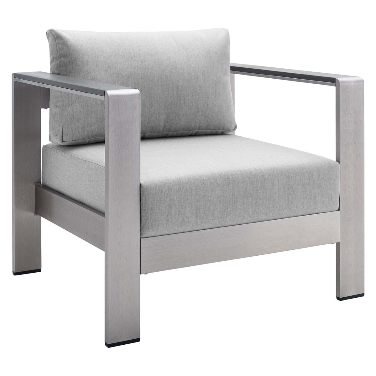 Shore Sunbrella Fabric Aluminum Outdoor Patio Armchair Silver Gray