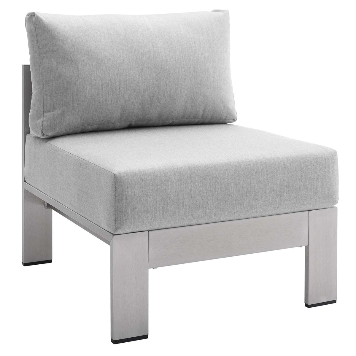 Shore Sunbrella Fabric Aluminum Outdoor Patio Armless Chair Silver Gray