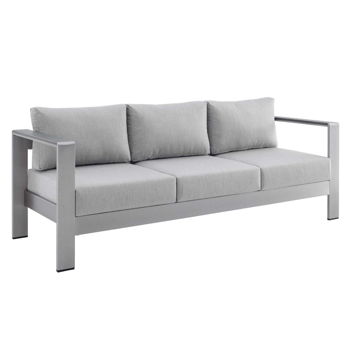 Shore Sunbrella Fabric Aluminum Outdoor Patio Sofa Silver Gray
