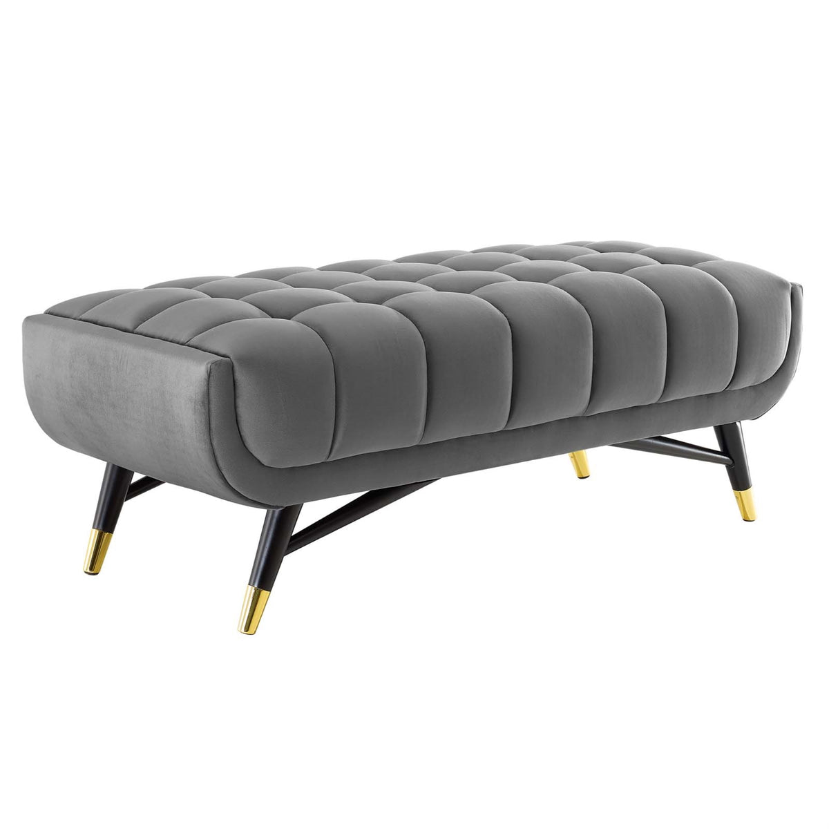 Adept Performance Velvet Accent Bench - Trendy, Contemporary, And Mid-Century Modern Design - Luxurious Tufting - Stain-Resistant - Plush Comfort - Black Birchwood Frame With Gold Metal Accents - 47.5'