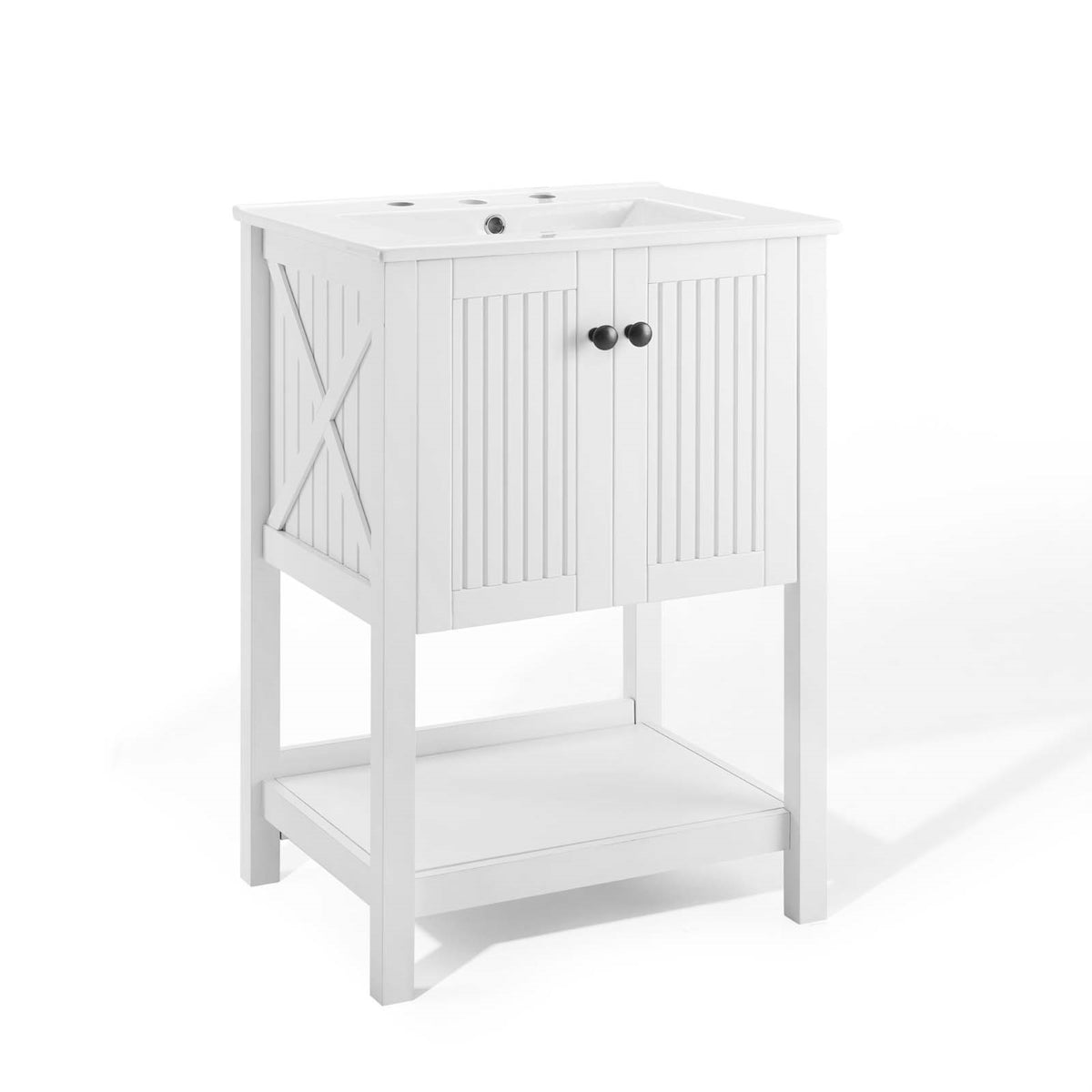 Steam 24' Bathroom Vanity - Rustic Wood Design, Soft-Close Doors, Hidden Storage, Curved Sink Basin, Non-Marking Foot Caps. Assembly Required.