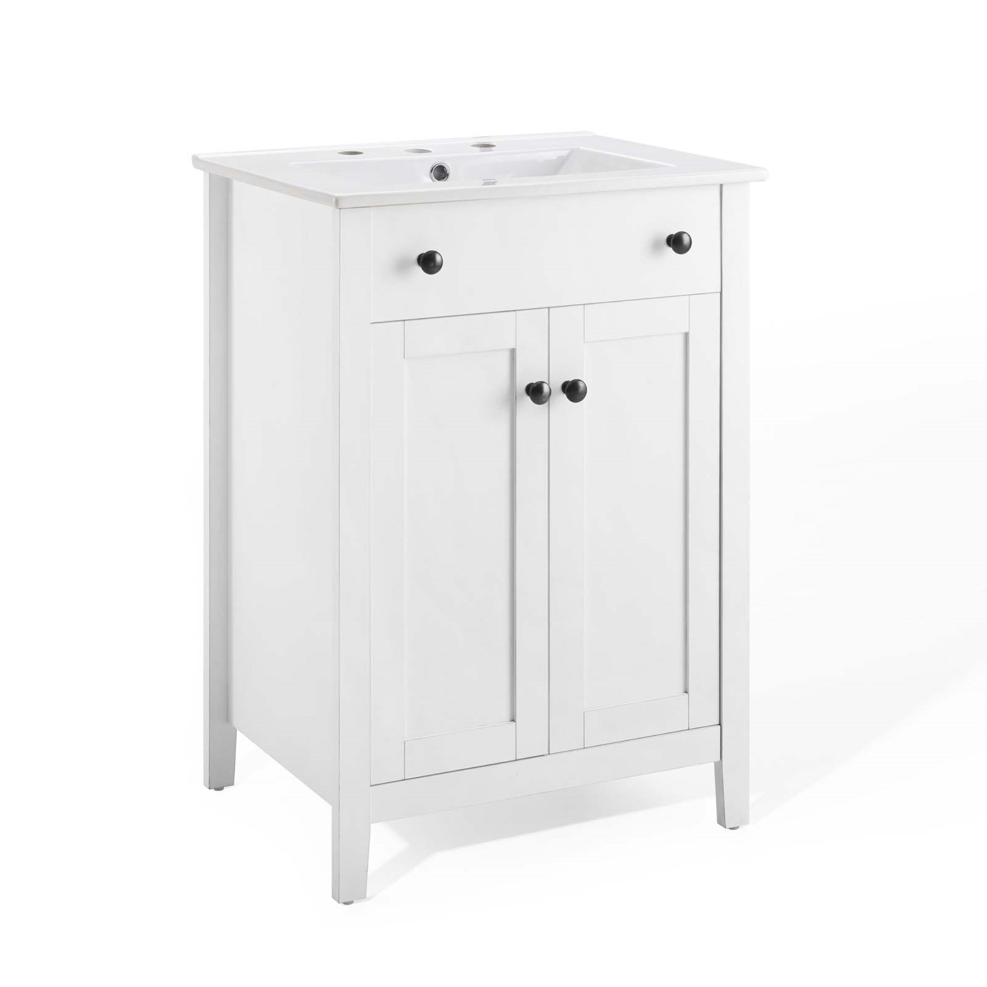 Nantucket 24' Bathroom Vanity - Elegant Design, Durable Wood Construction, Concealed Storage Shelves, Soft-Close Doors, Curved Basin, Non-Marking Foot Caps.