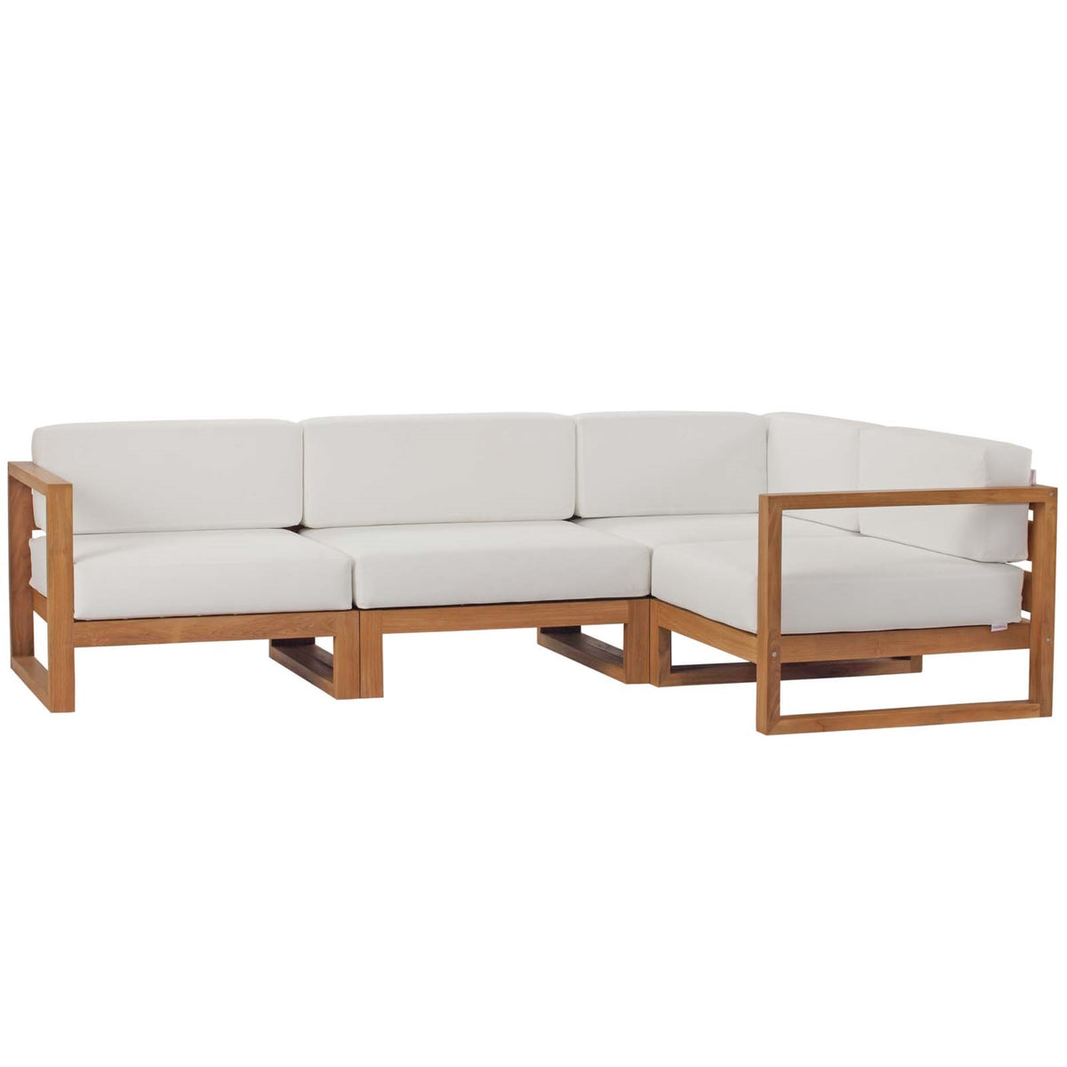Upland Teak Wood Outdoor Patio Furniture Collection - 4-Piece Sectional Sofa Set For Customizable Seating. Durable & Weather-Resistant Teak Wood.