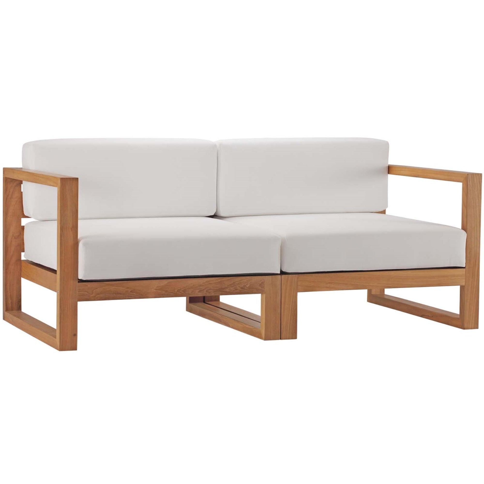 Upland Outdoor Patio Teak Wood 2-Piece Sectional Sofa Loveseat Natural White