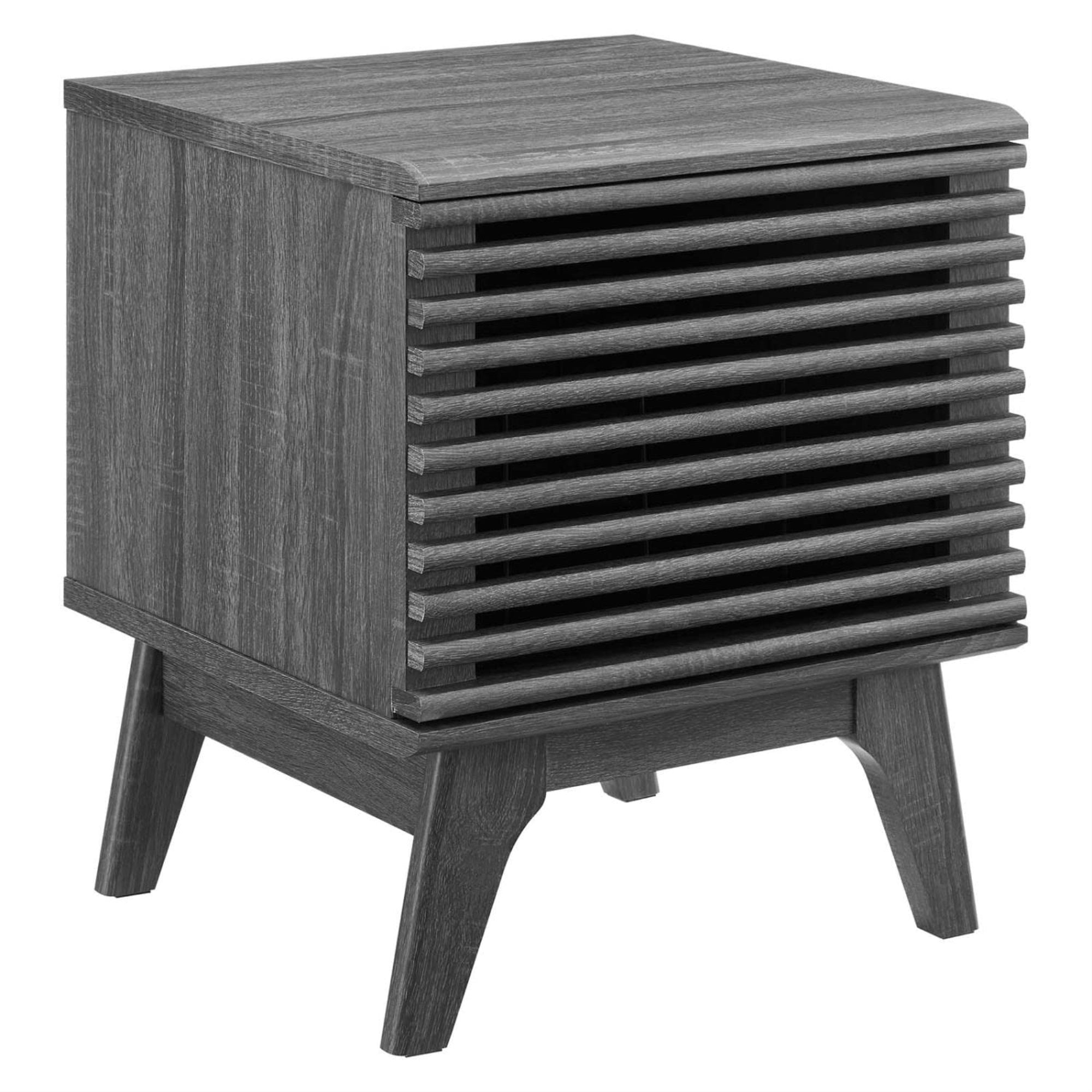 Casafoyer Render Wood & Vinyl Record Display Stand With Hinged Door In Charcoal