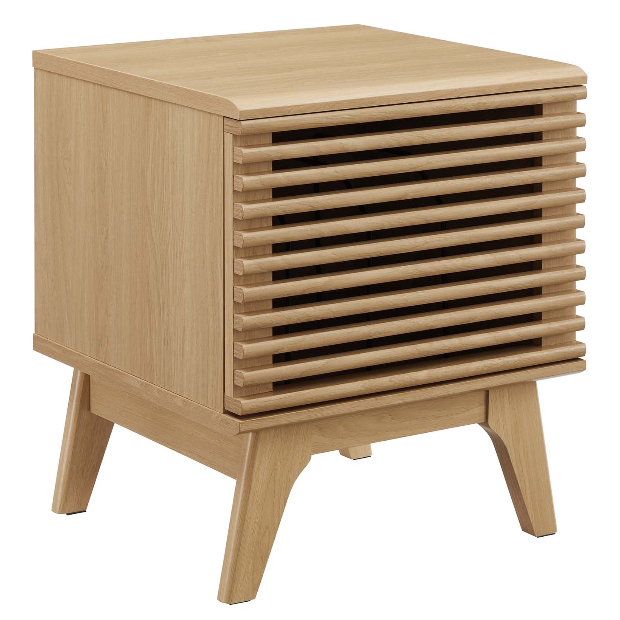 Ergode Vinyl Record Display Stand - Mid-Century Style With Ample Storage Space, Walnut Grain Laminate, Tapered Wood Legs