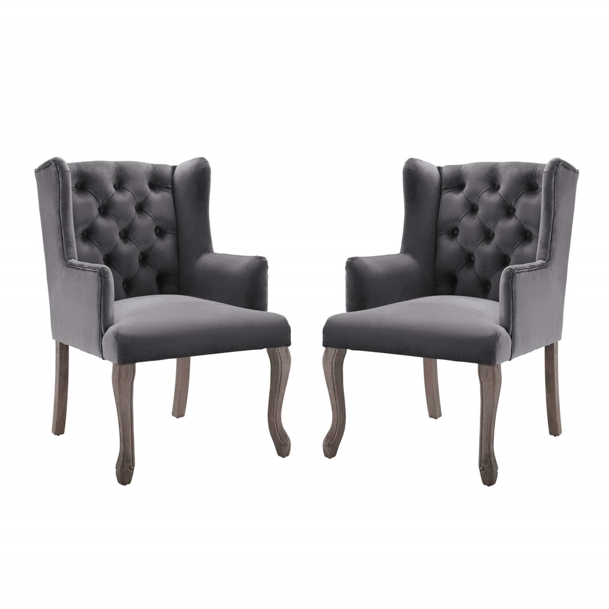 Casafoyer Realm French Vintage Dining Performance Velvet, Armchair - Set Of 2, Gray
