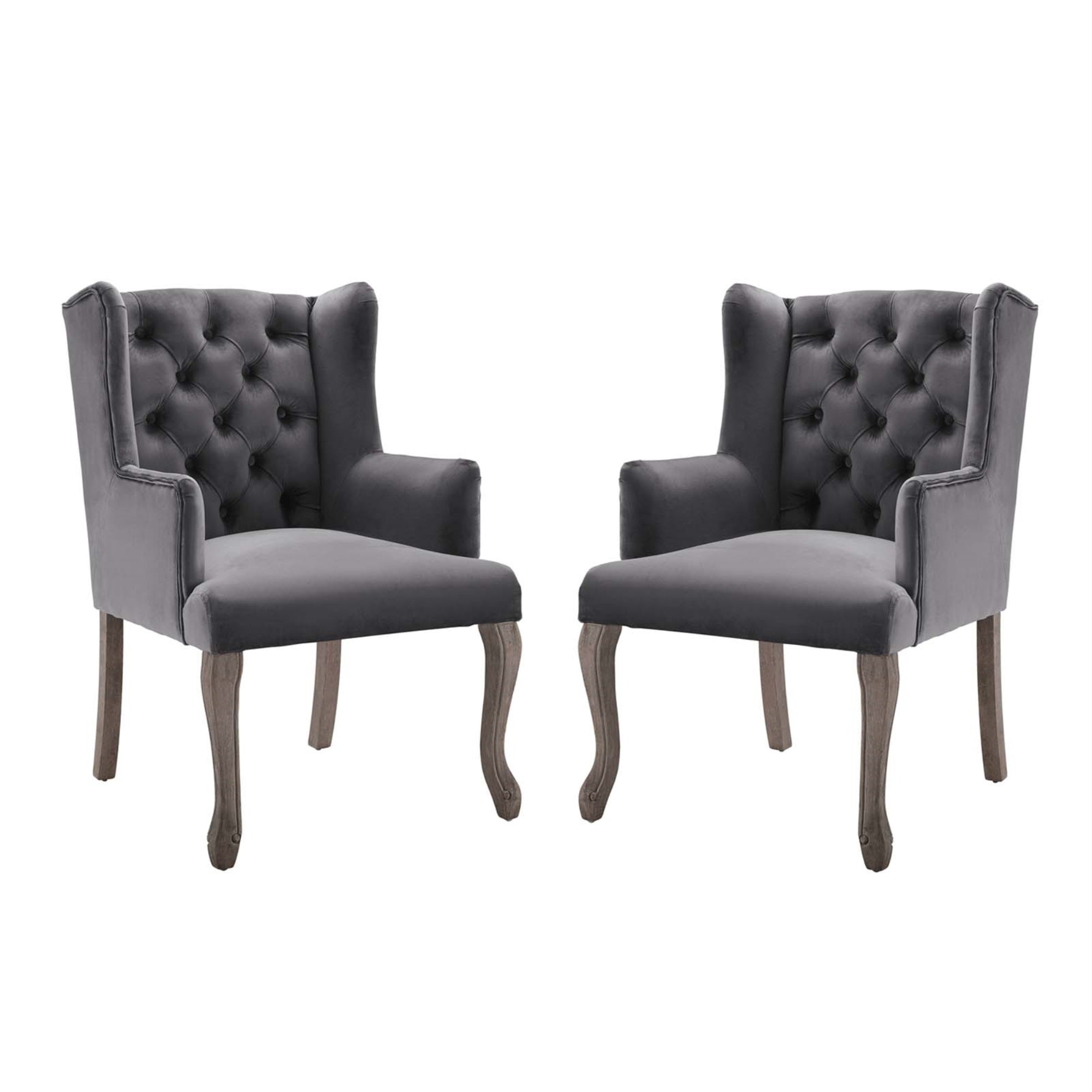 French Vintage Performance Velvet Dining Armchair Set Of 2 - Exquisite Design, Stain-Resistant, Comfortable Foam Padding, 300 Lbs Weight Capacity, Gray