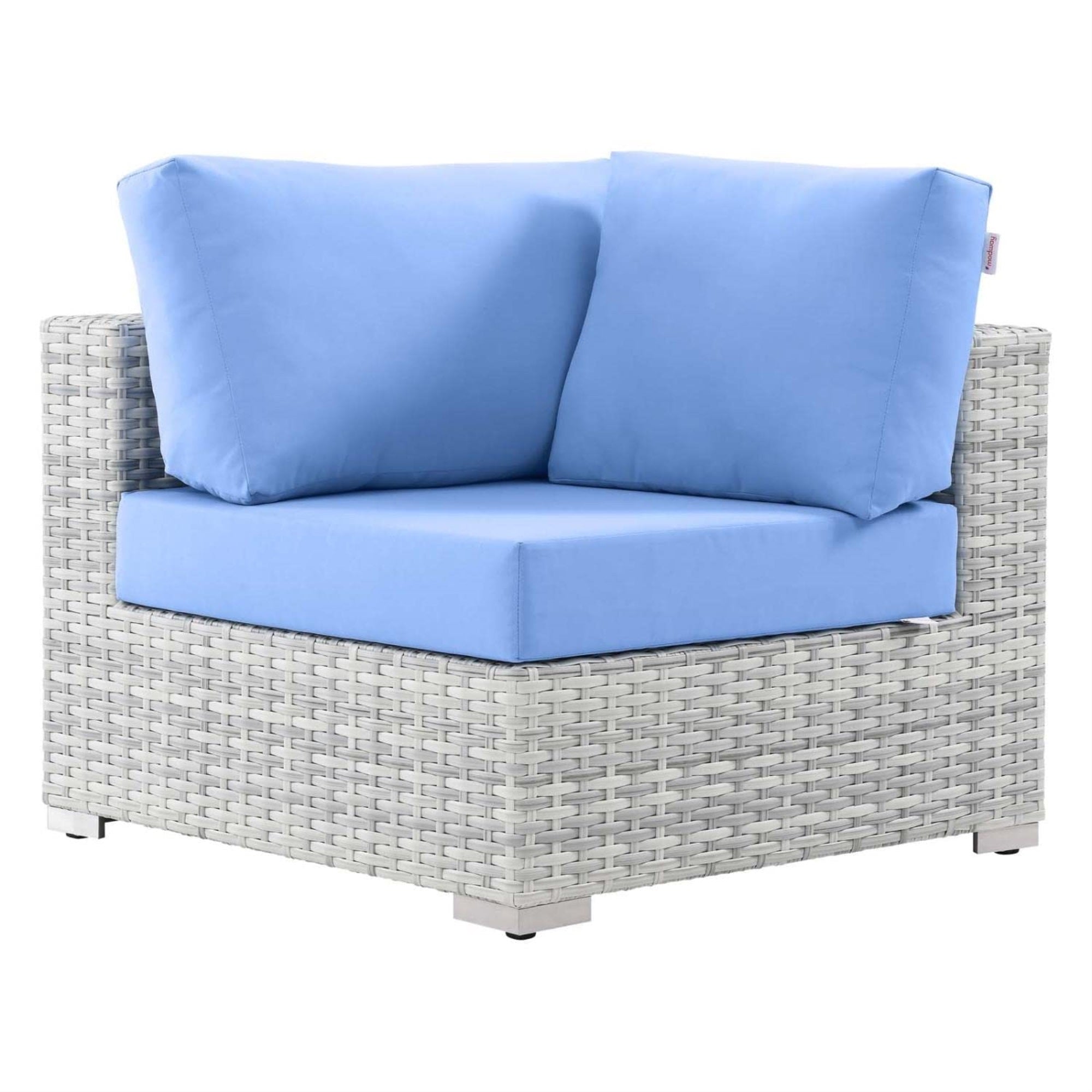 Casafoyer Convene Wicker Rattan Outdoor Patio Corner Chair In Light Gray Light Blue