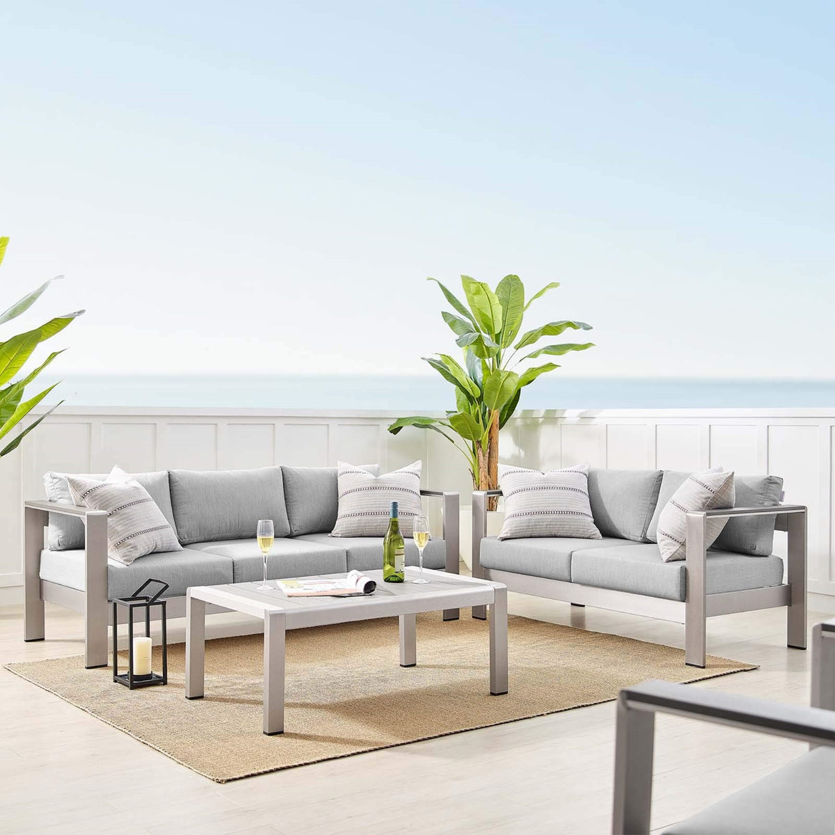 Casafoyer Eei-4313-Slv-Gry-Set Patio Aluminum 3 Piece Set In Silver Gray