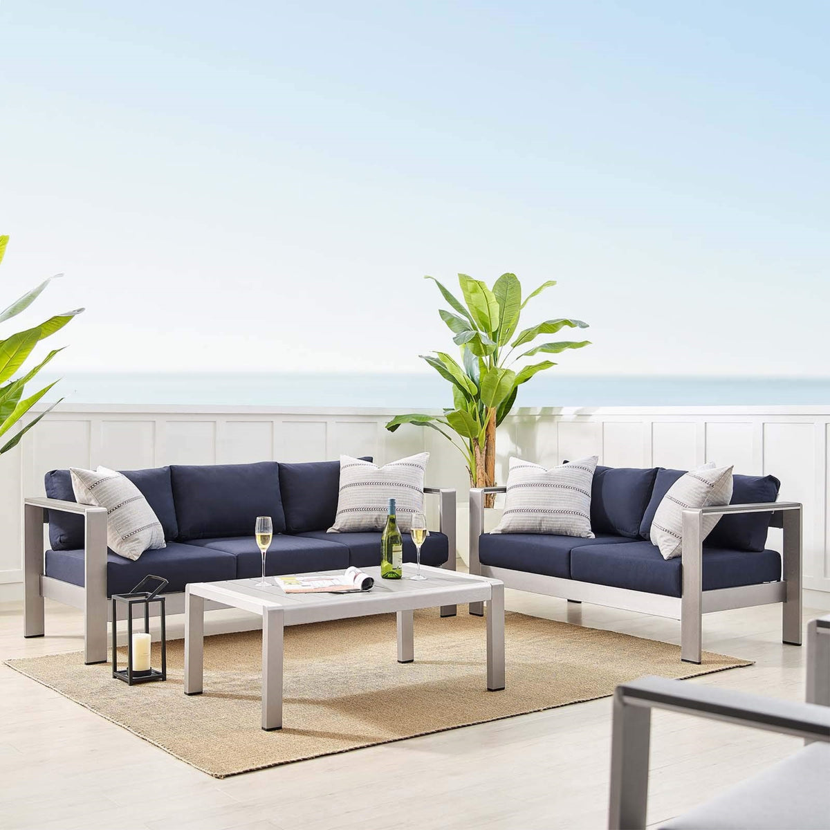 Casafoyer Eei-4313-Slv-Nav-Set Patio Aluminum 3 Piece Set In Silver Navy