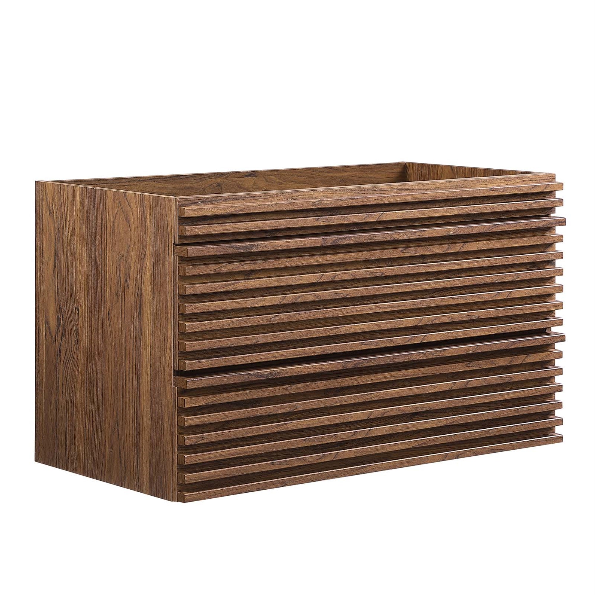 Ergode 36' Mid-Century Wall-Mount Bathroom Vanity Cabinet - Walnut Finish, 2 Drawers, Ample Storage, Easy Mounting. Assembly Required.