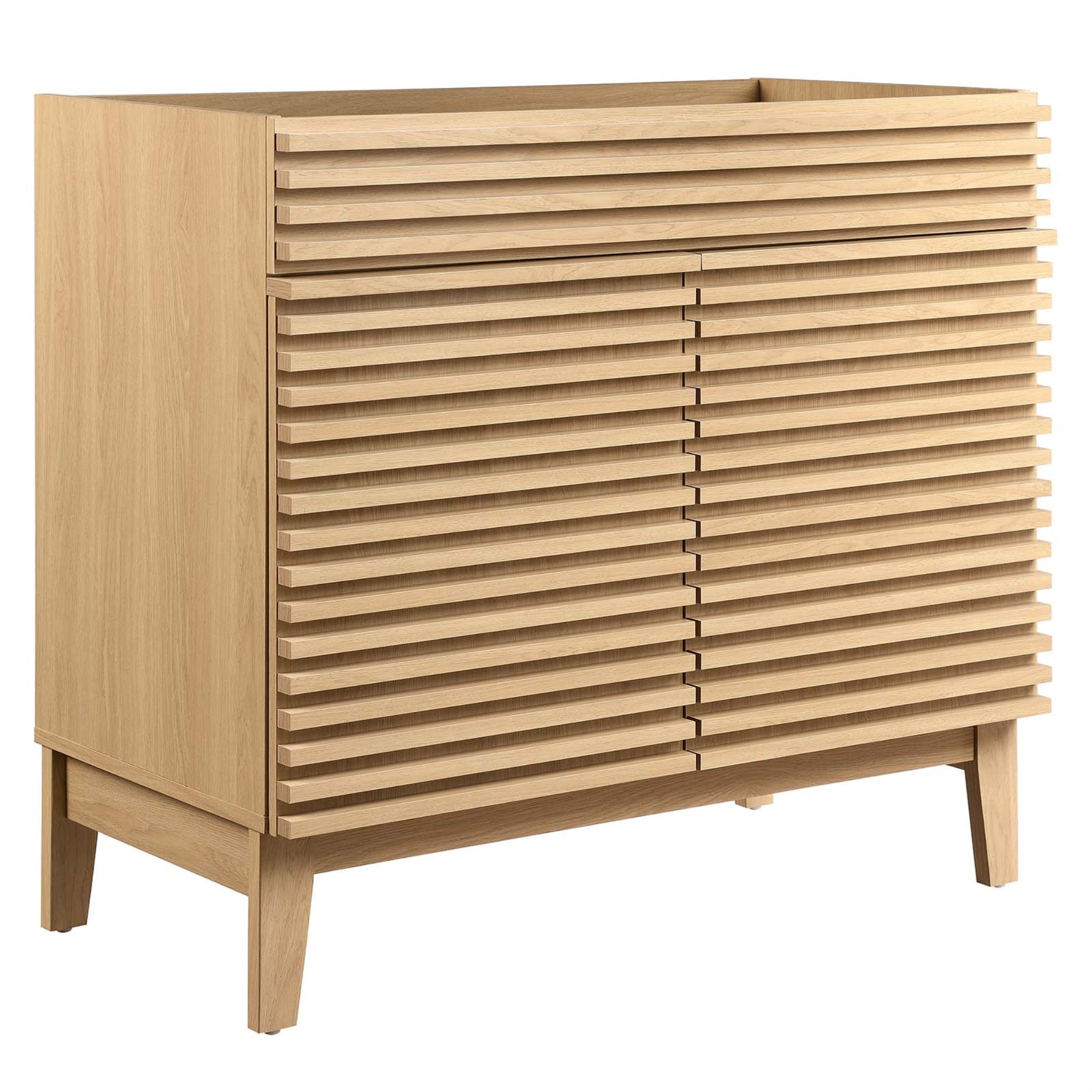 Ergode 36' Mid-Century Bathroom Vanity Cabinet - Durable Particleboard Frame, Sleek Laminate Finish, Adjustable Storage Shelf. Assembly Required. Sink Basin & Fixtures Not Included.