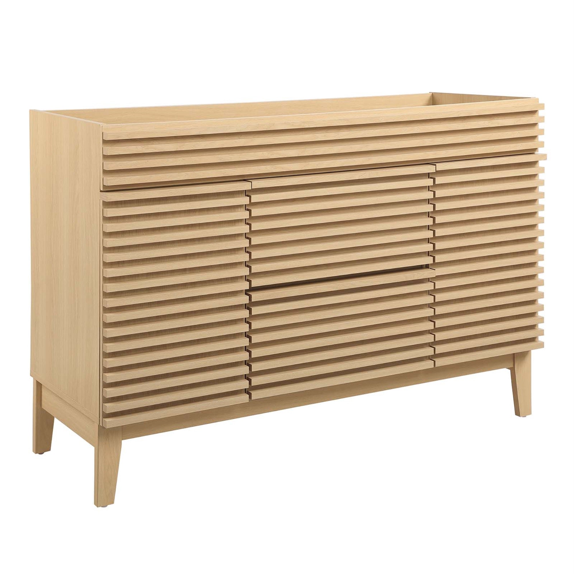 Ergode 48' Mid-Century Vanity Cabinet - Ample Storage, Modern Design, Solid Construction - Sink Basin & Fixtures Not Included