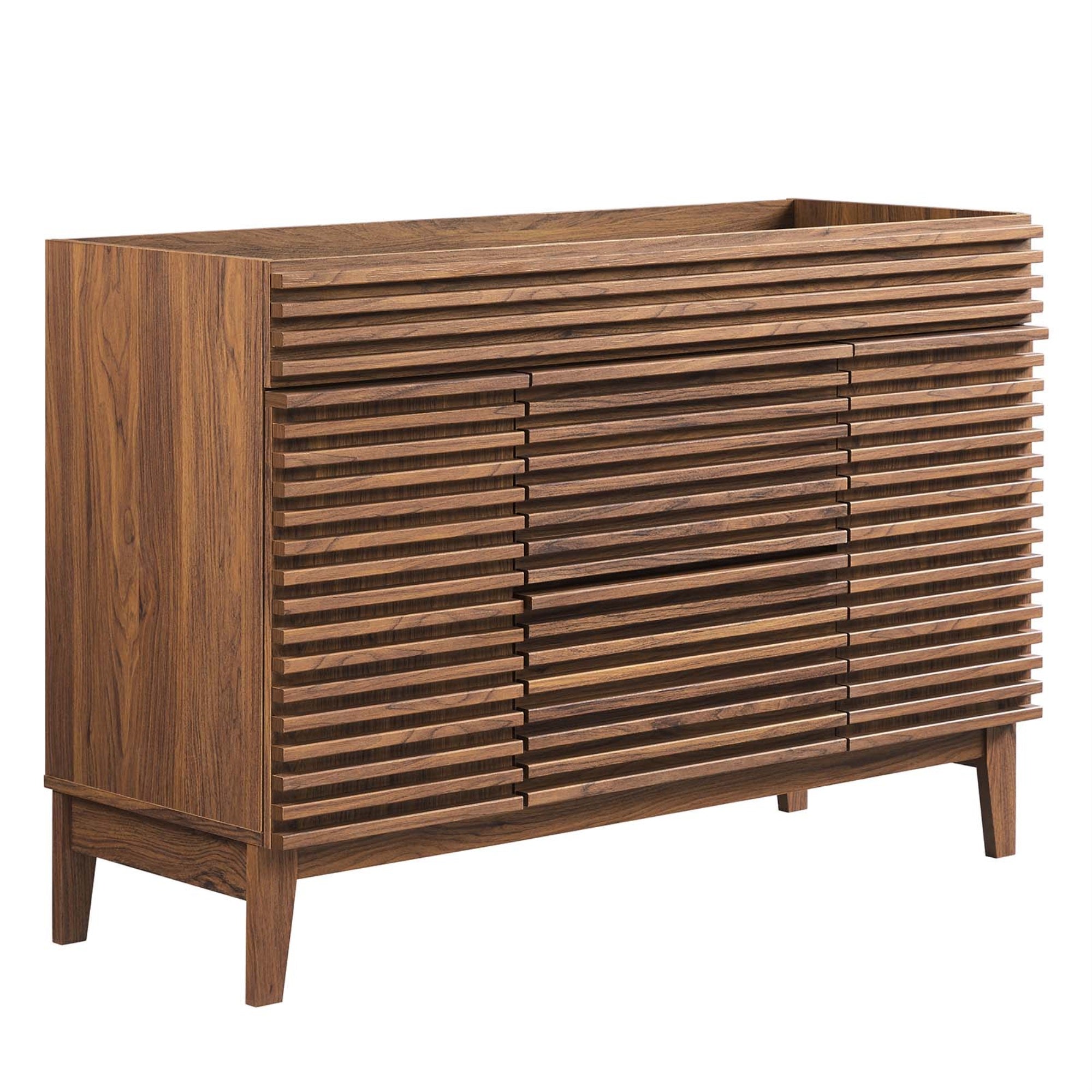 Ergode 48' Mid-Century Bathroom Vanity - Sleek Laminate Finish, Tapered Wood Legs, Ample Storage Space