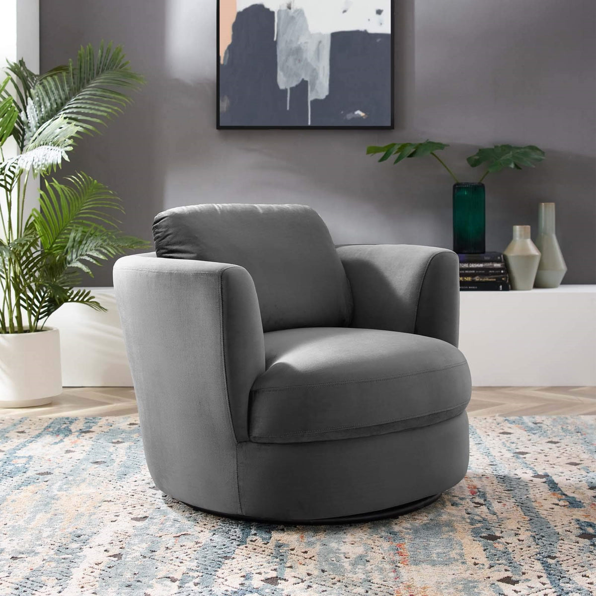Casafoyer Pirouette Channel Tufted Performance Velvet Swivel Chair In Gray, Grey
