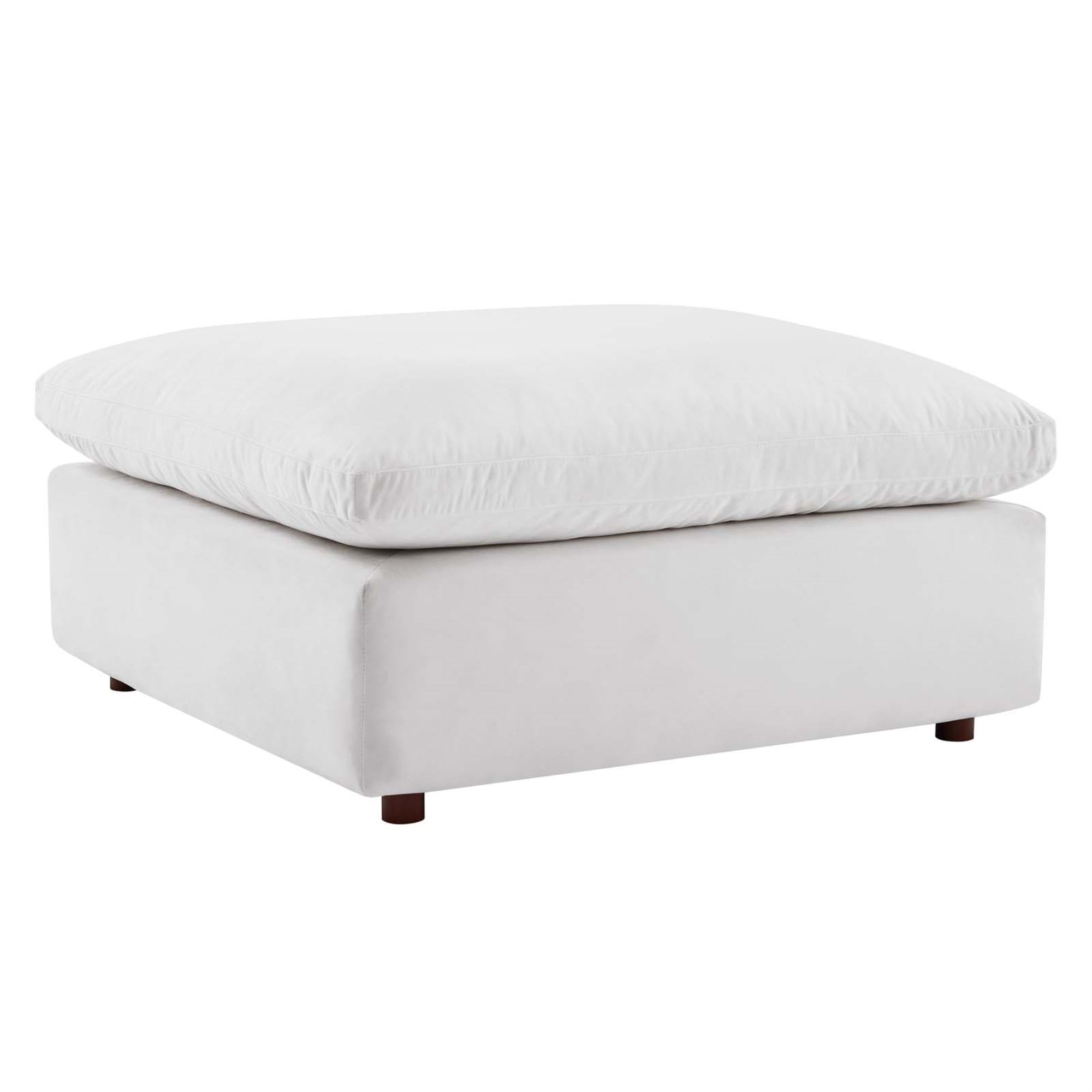 Commix Ottoman: Plush, Stylish, And Comfortable - Performance Velvet, Solid Wood, Foam Padding, Duck Down Cushions - Ideal For Living Room, Family Room, Or Game Room - Plastic Foot Glides - White