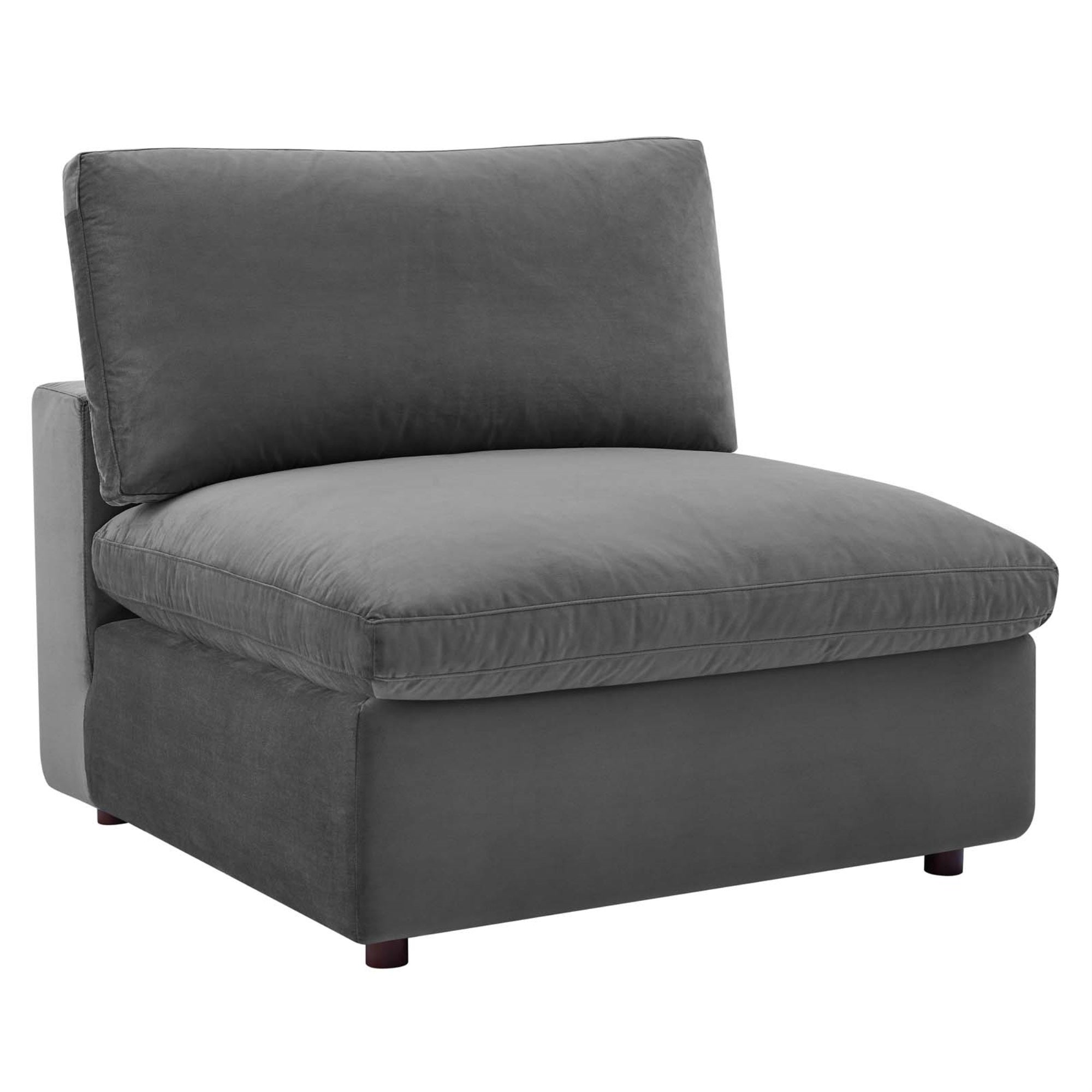 Commix Armless Chair - Plush Comfort, Stain-Resistant Velvet, Solid Wood Construction, Duck Down Cushions - Gray