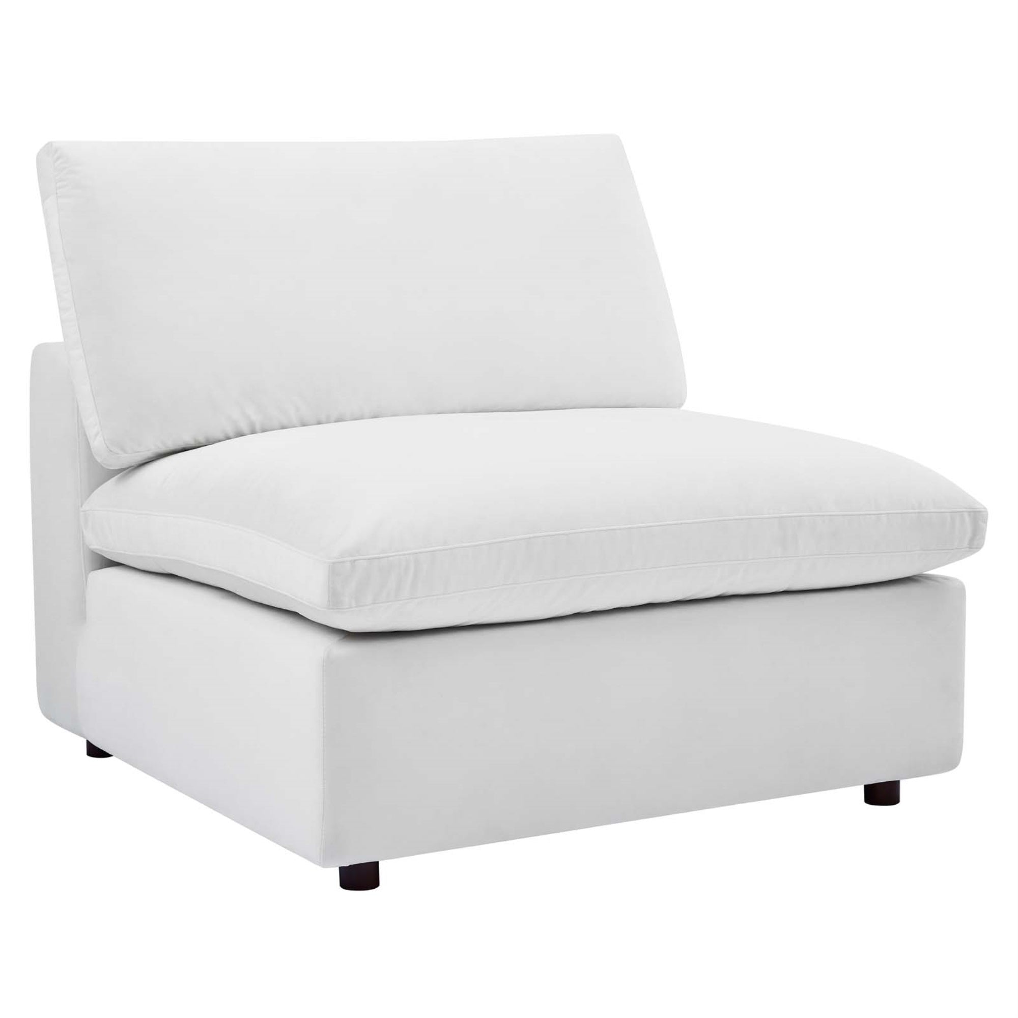 Commix Armless Chair - Plush, Stylish, And Durable. Stain-Resistant Performance Velvet Upholstery. Solid Wood Construction. Foam Padded And Duck Down Cushions. Overstuffed Down Feather Cushions. Plastic Foot Glides. Weight Capacity: 331 Lbs.