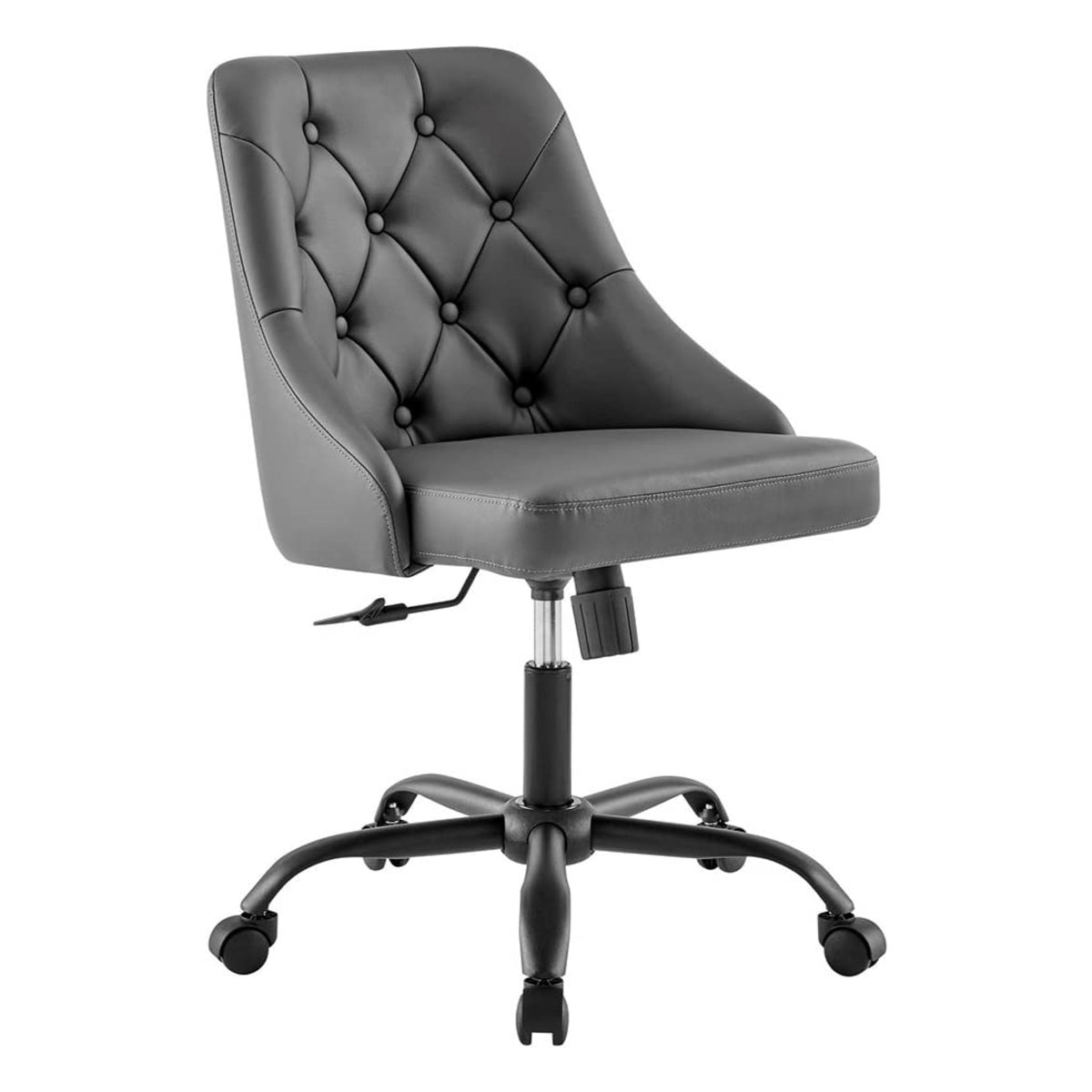 Casafoyer Eei-4370-Blk-Gry Distinct Tufted Swivel Vegan Leather Office Chair, Black Gray