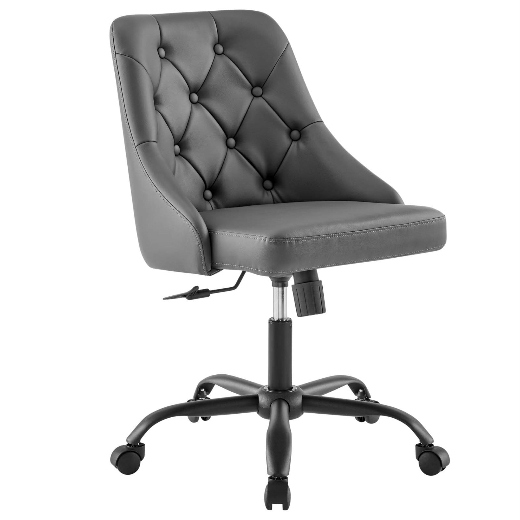 Distinct Tufted Vegan Leather Office Chair - Contemporary Style, Timeless Elegance, Comfortable And Supportive, 360-Degree Swivel, Tilt Control, Height Adjustable, Black Gray