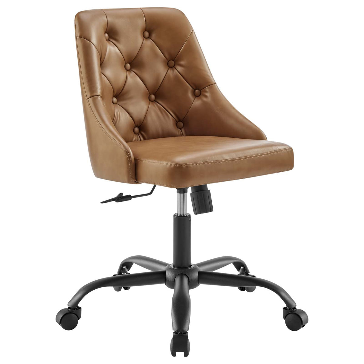 Distinct Tufted Swivel Vegan Leather Office Chair Black Tan