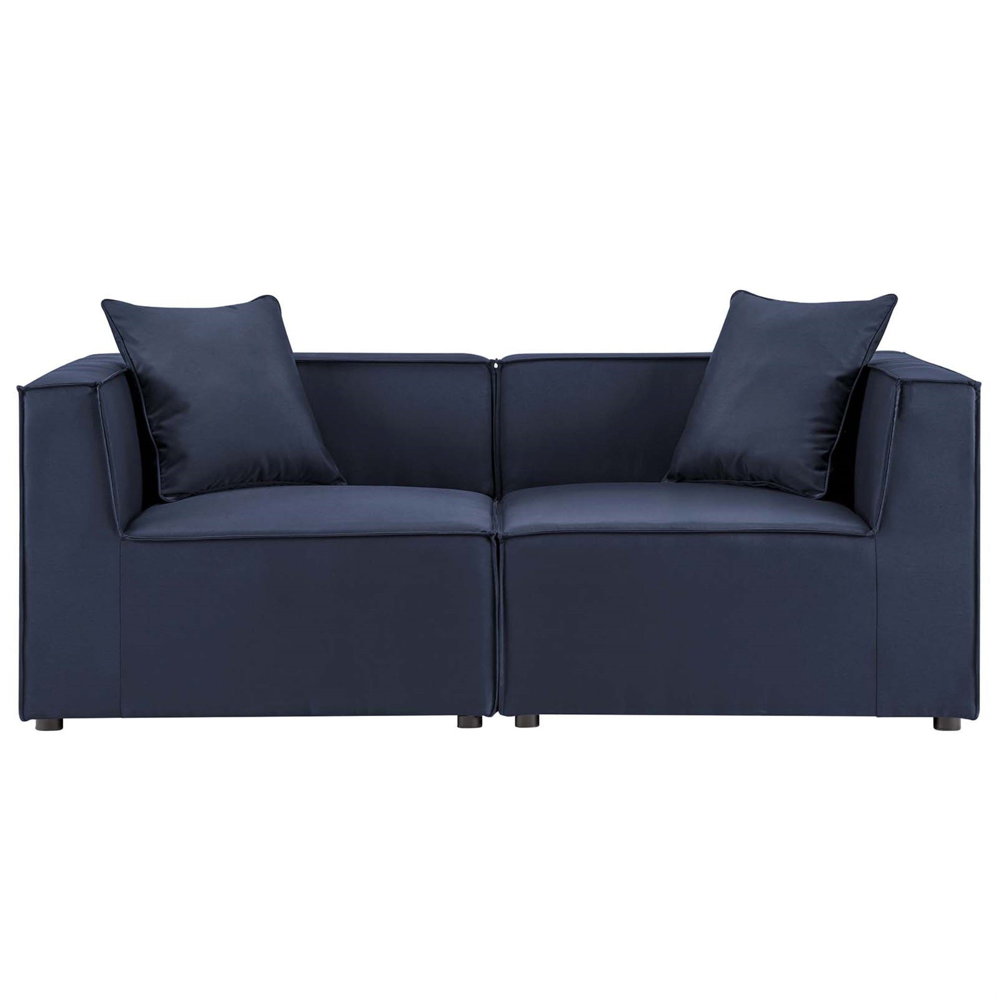 Outdoor Patio Saybrook Upholstered Loveseat - Comfortable And Contemporary Outdoor Seating - Weather And Uv Resistant - French Piping Details - Aluminum Frame - Non-Marking Foot Caps - Navy